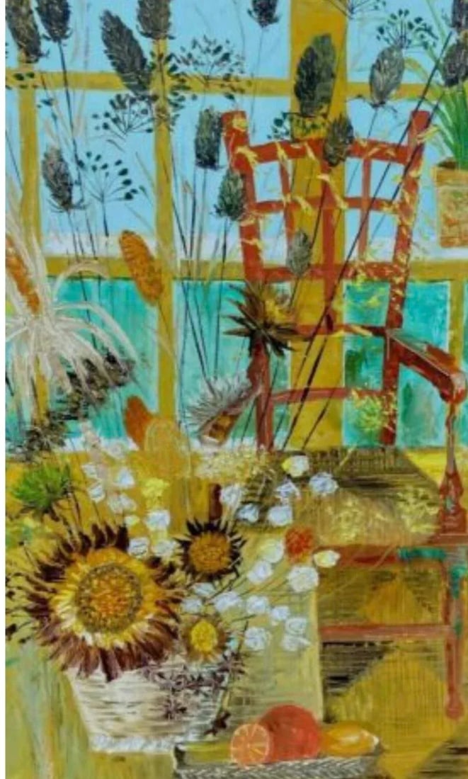 Large Oil on Canvas Window Scene Painting, Mid-Century - 3