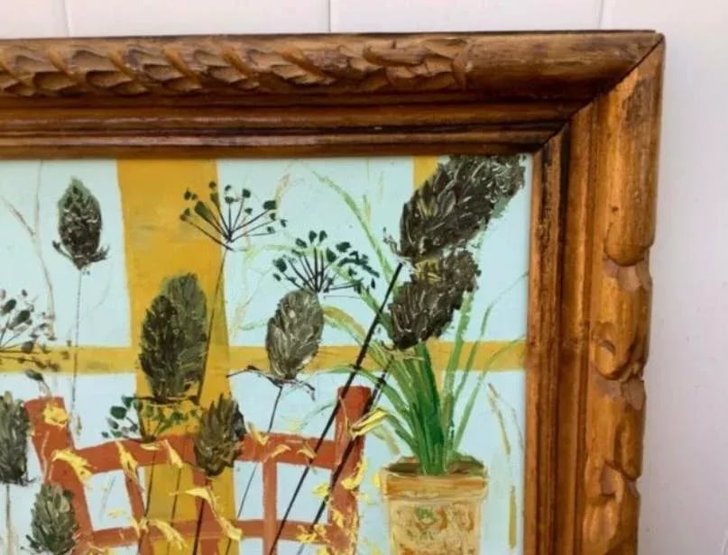 Large Oil on Canvas Window Scene Painting, Mid-Century - 4