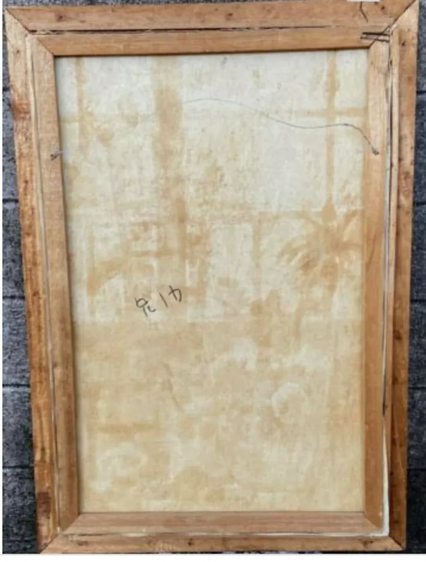 Large Oil on Canvas Window Scene Painting, Mid-Century - 5