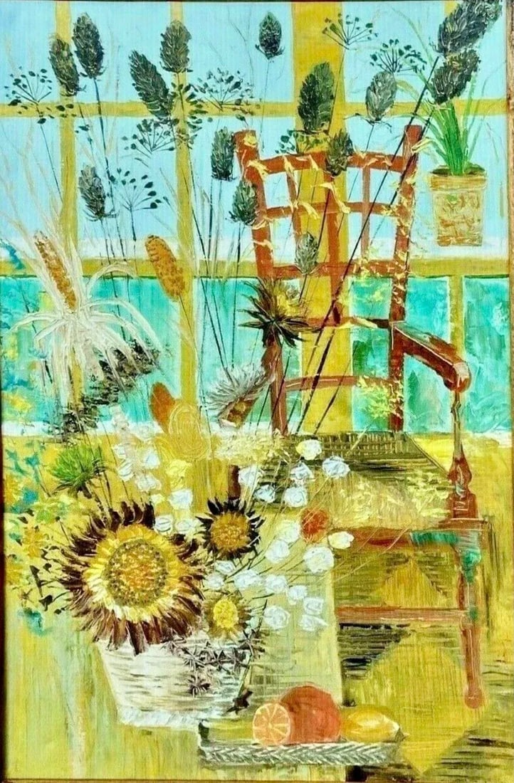 Large Oil on Canvas Window Scene Painting, Mid-Century - 6