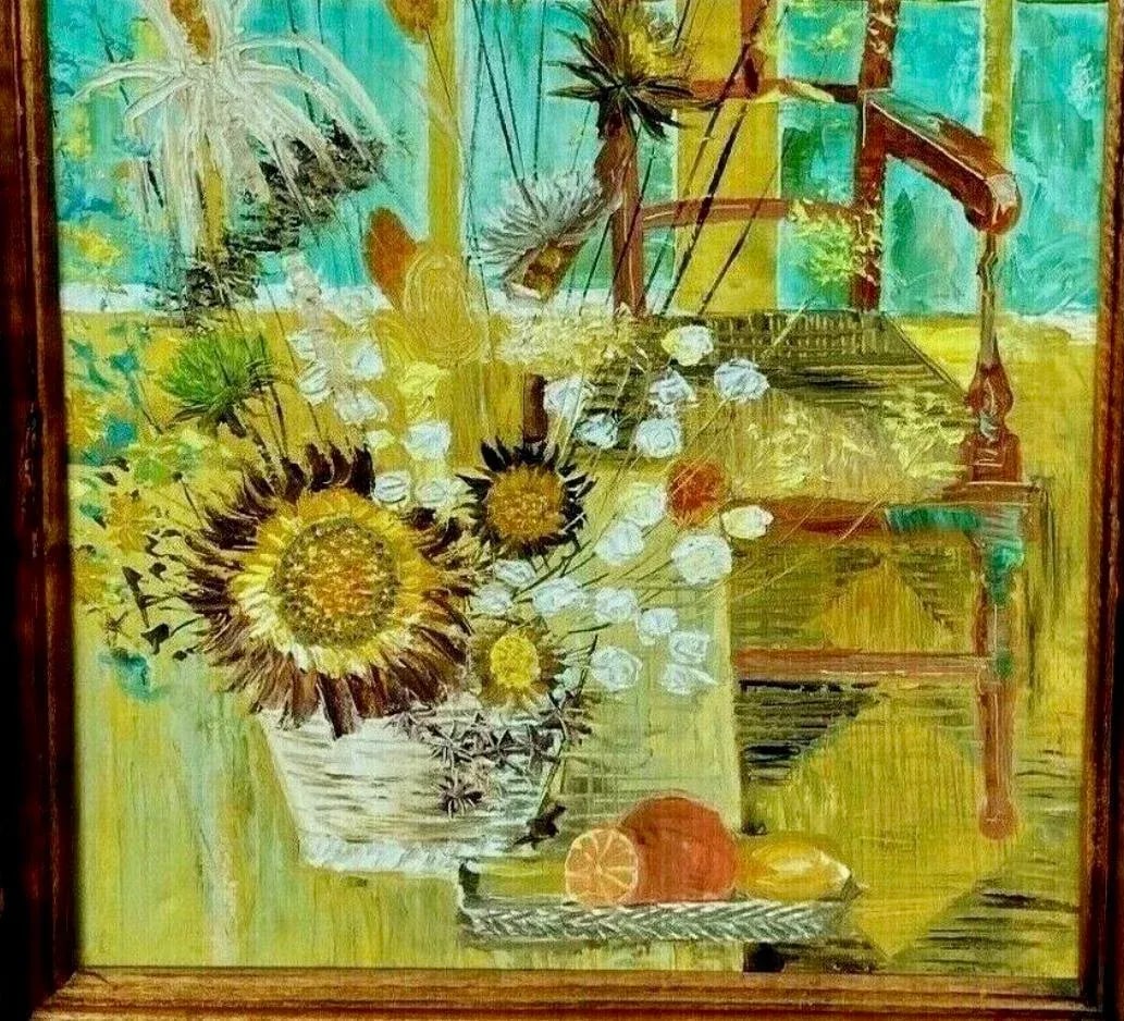 Large Oil on Canvas Window Scene Painting, Mid-Century - 7