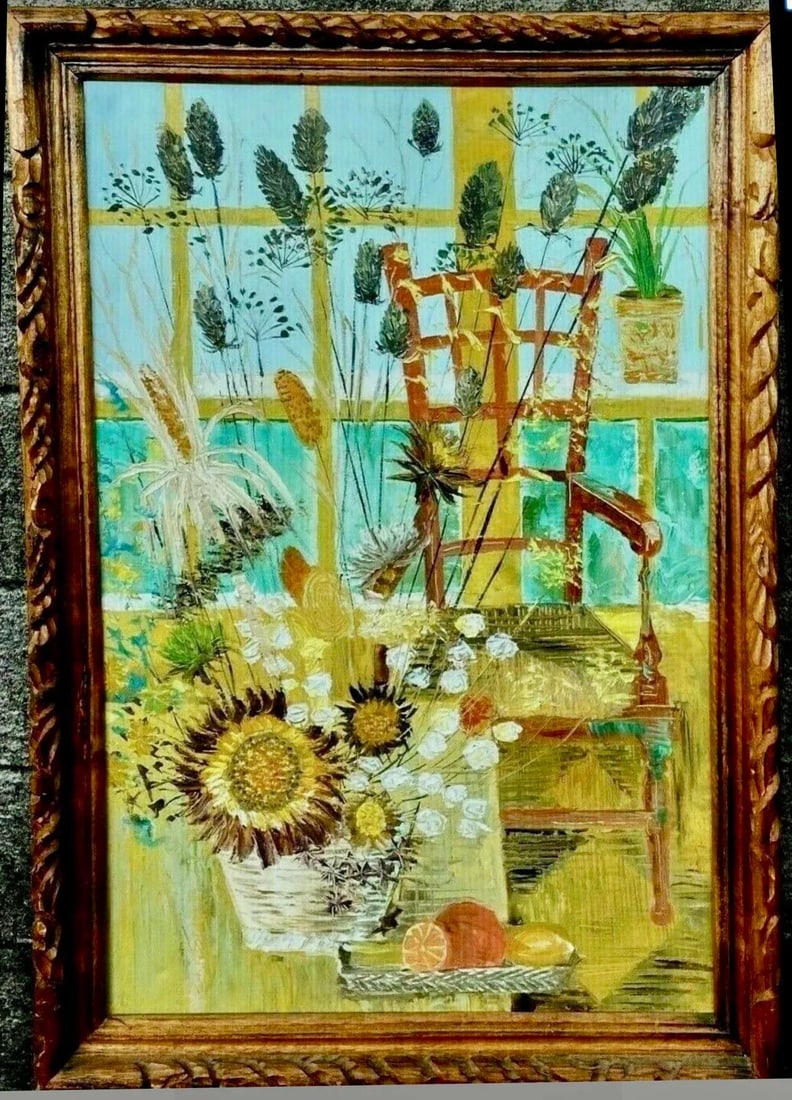 Large Oil on Canvas Window Scene Painting, Mid-Century - 8