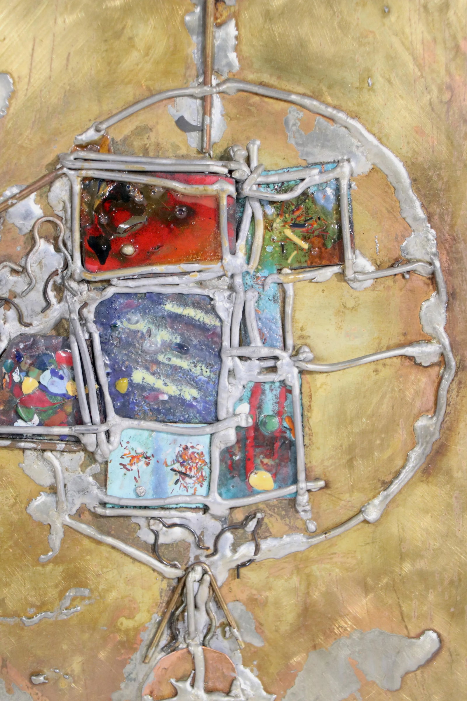 Brutalist Mixed Metal and Enamel Wall Plaque Signed Lilie Ca. 1970's - 10