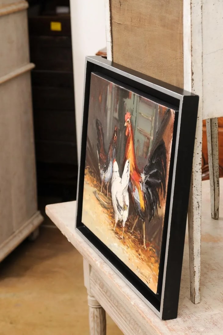 French Late 20th Century Framed and Signed Oil on Canvas Barnyard Scene Painting - 3