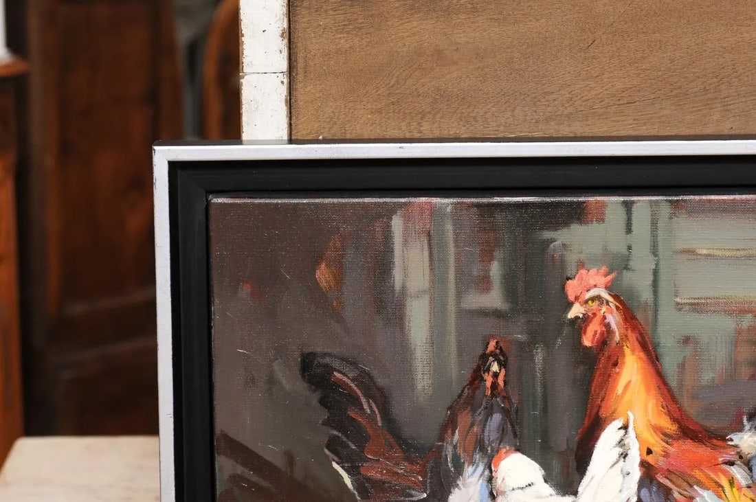 French Late 20th Century Framed and Signed Oil on Canvas Barnyard Scene Painting - 9