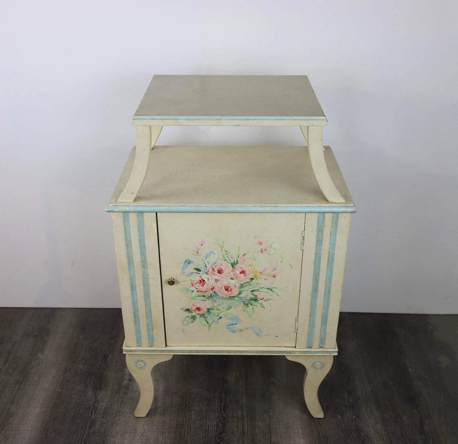 Vintage English-Style Hand-Painted Flower Double-Layer Side Table - 2