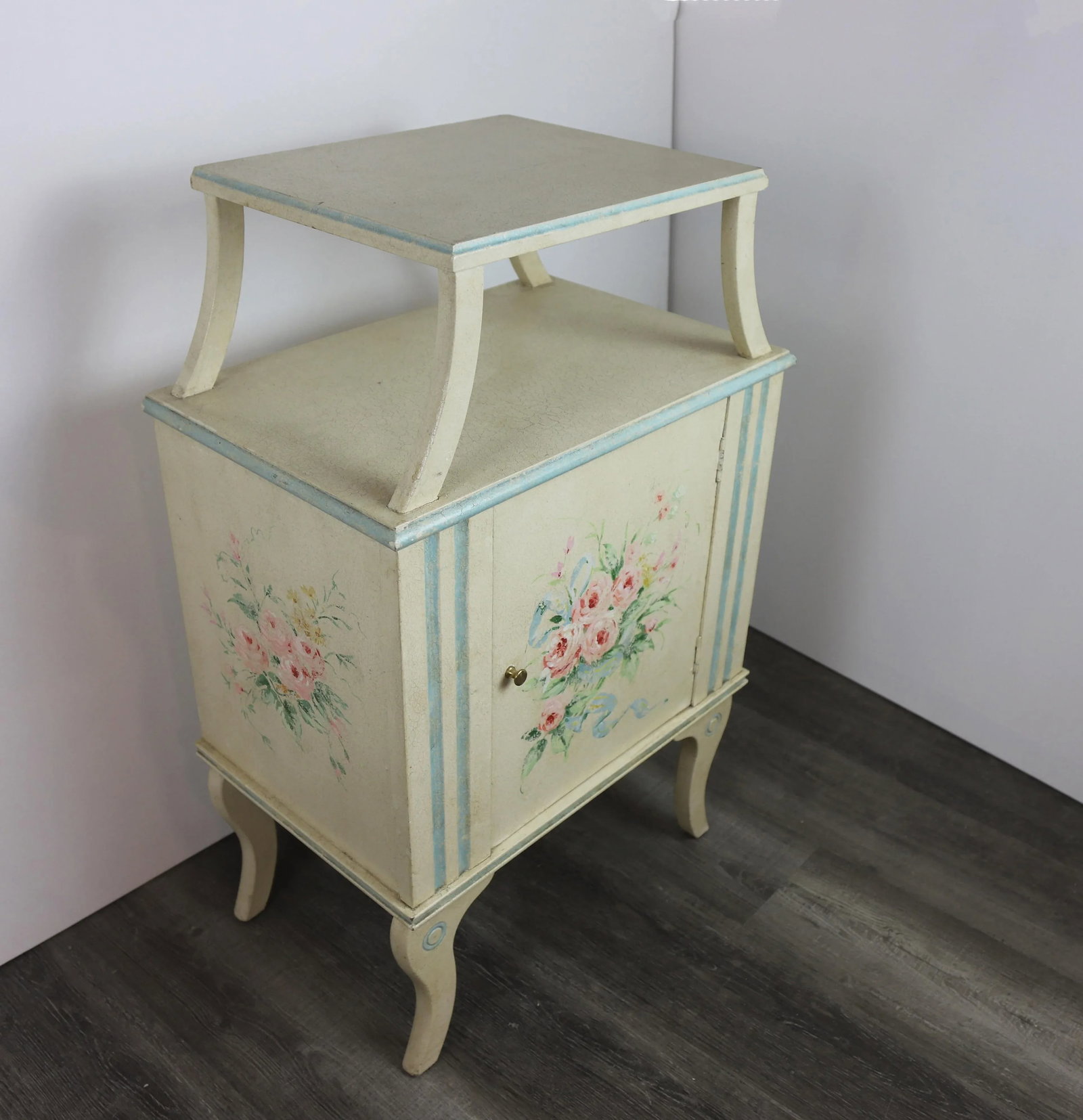 Vintage English-Style Hand-Painted Flower Double-Layer Side Table - 4