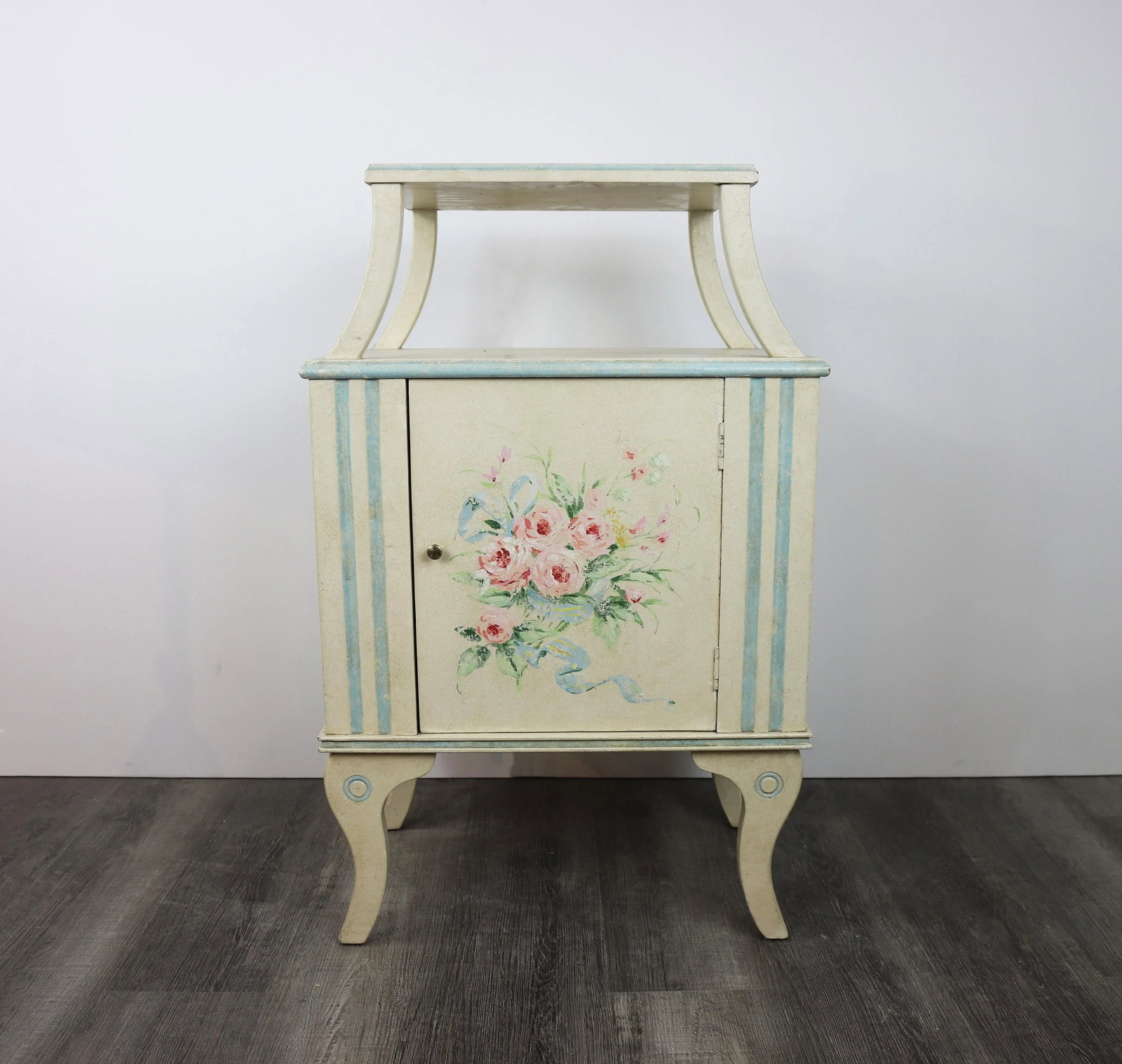 Vintage English-Style Hand-Painted Flower Double-Layer Side Table - 5