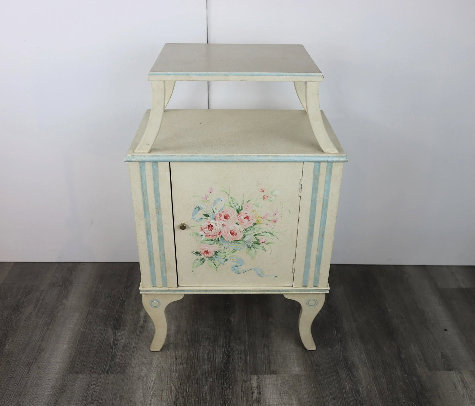 Vintage English-Style Hand-Painted Flower Double-Layer Side Table - 6