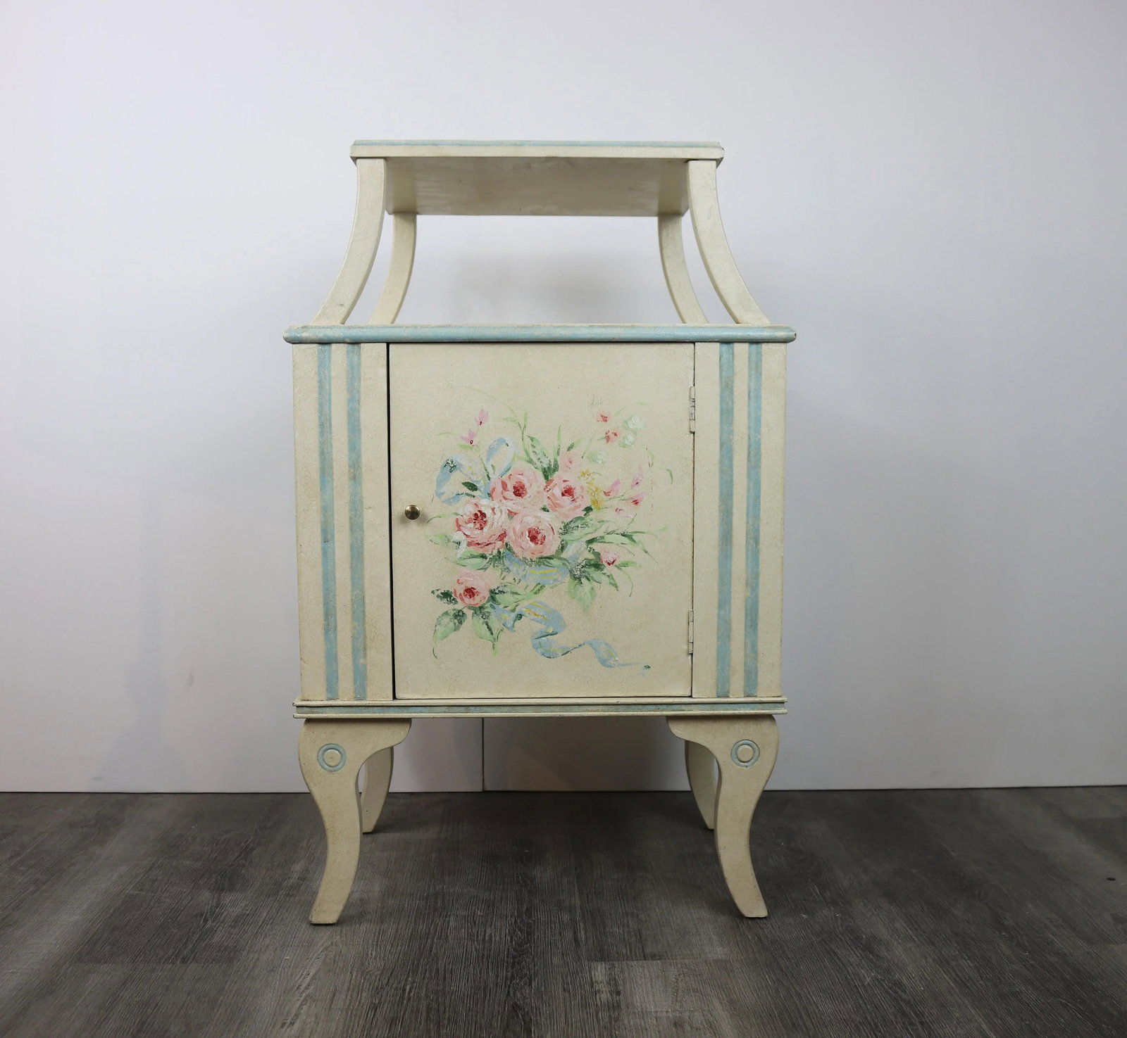 Vintage English-Style Hand-Painted Flower Double-Layer Side Table - 8