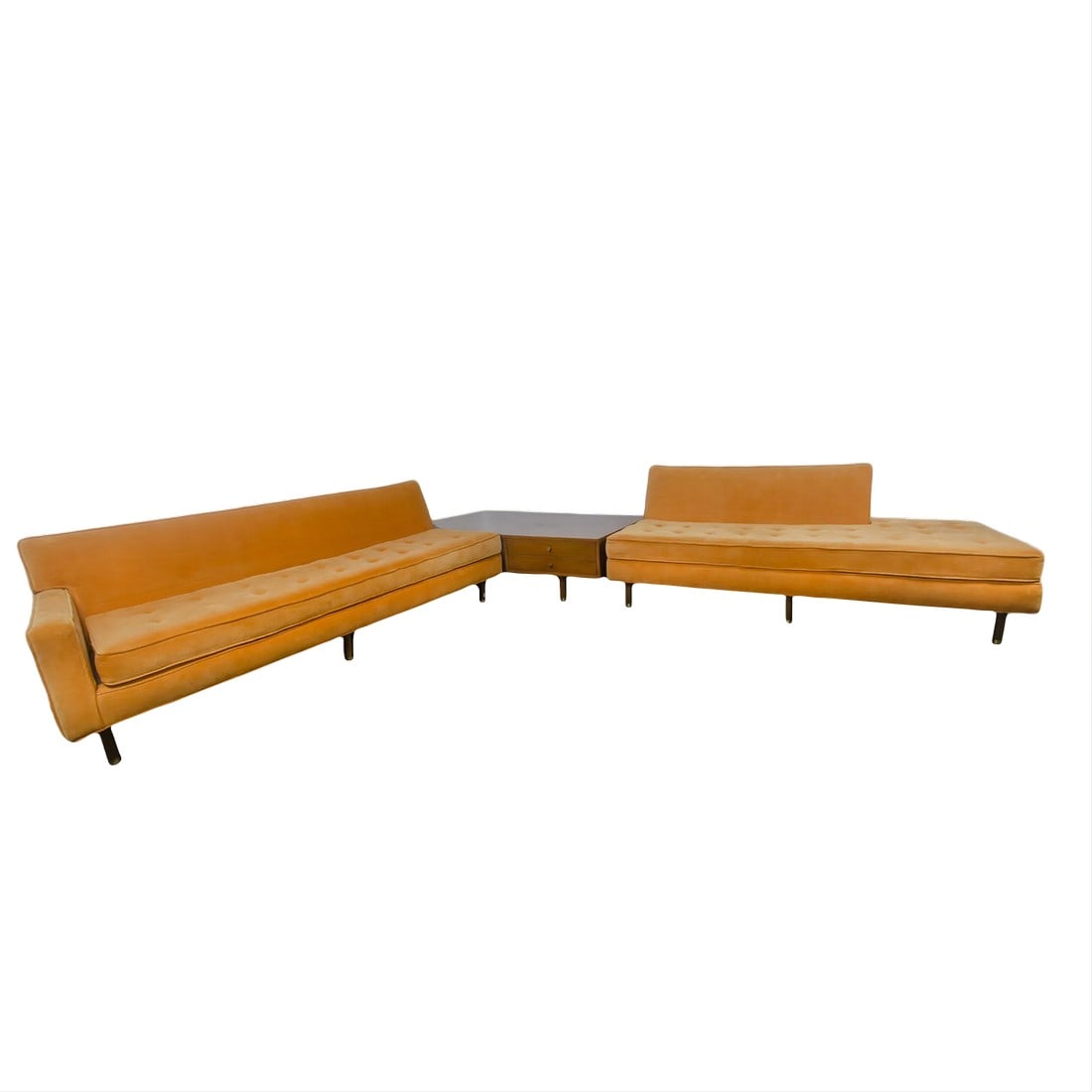 Harvey Probber Sectional Sofa: Harvey Probber (American, 1922-2003) Sectional corner sofa with integrated end table, 1960s. sofa with full back: 84 inches wide by 33 inches deep by 30 inches tall sofa with half back: 79 inches