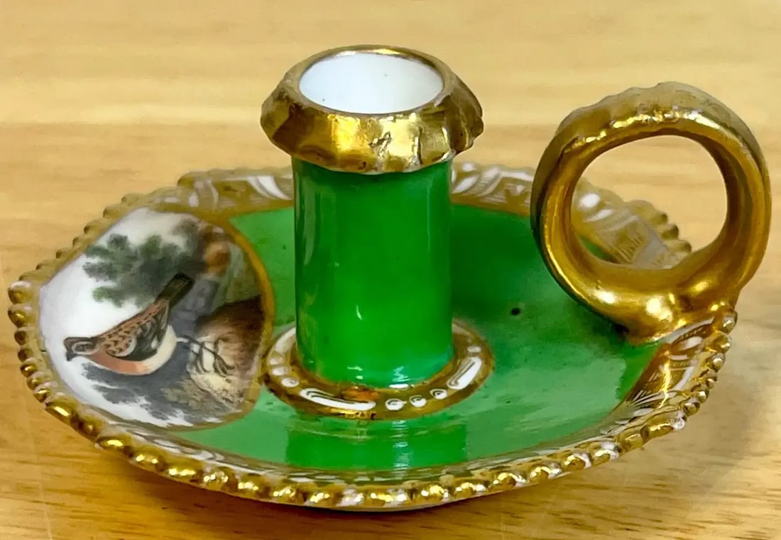 19th Century Antique Spode Ornithological Miniature Chamberstick - 3