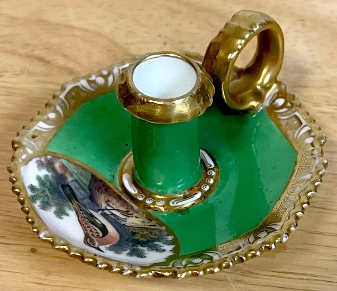 19th Century Antique Spode Ornithological Miniature Chamberstick - 6