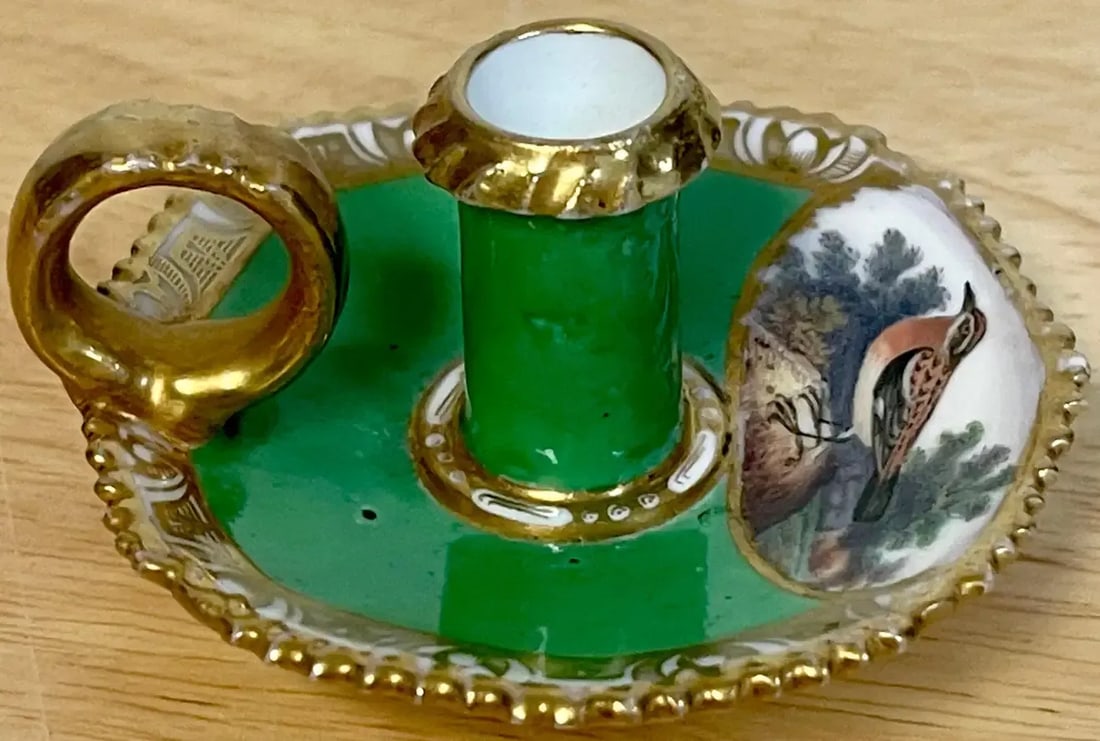 19th Century Antique Spode Ornithological Miniature Chamberstick - 7
