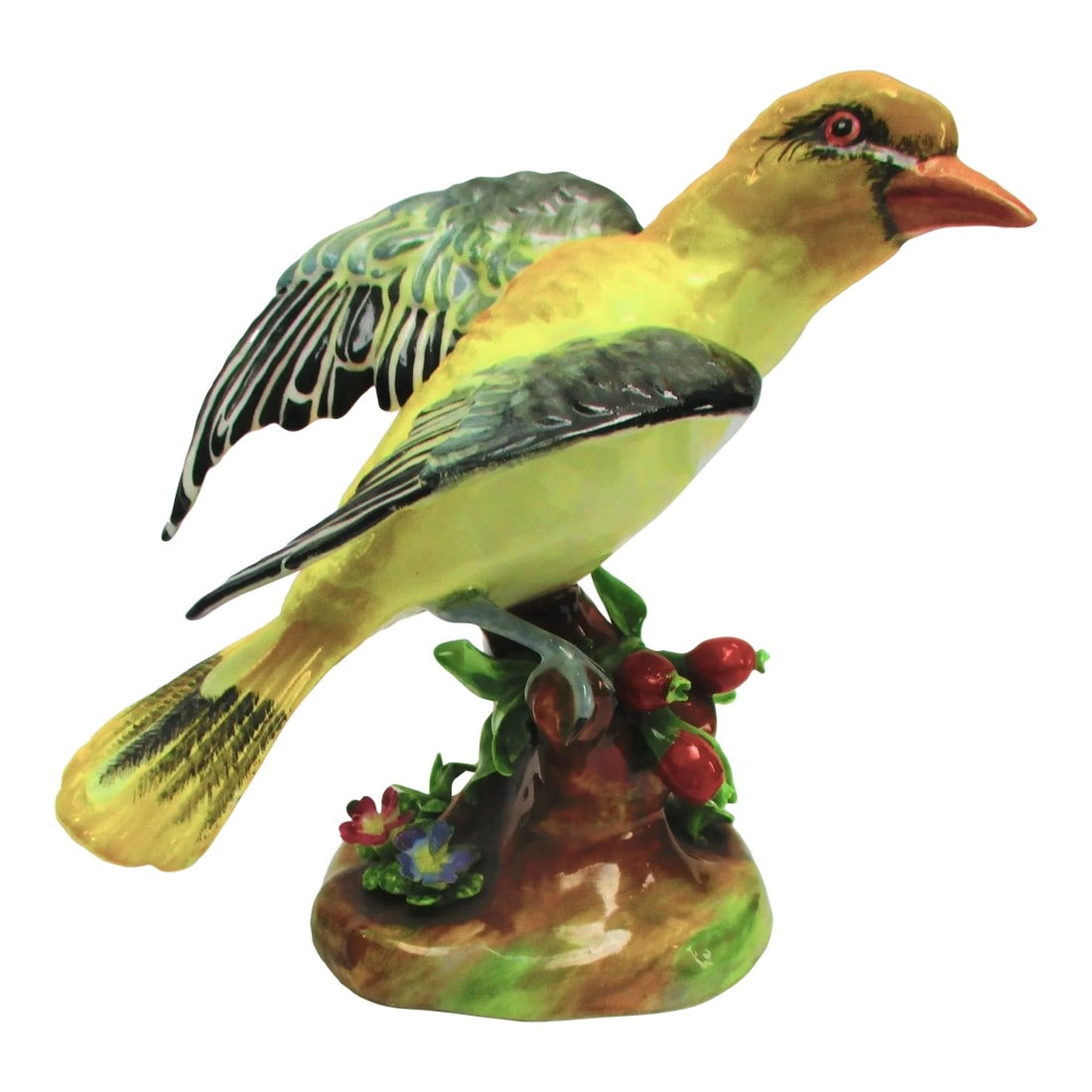 Crown Staffordshire Bird by J T Jones: J. T. Jones of Crown Staffordshire England produced a huge series of birds of all kinds. Bright and colorful, delightful ceramic pieces. All polychrome in lifelike coloring. The size is 6" tall and 4.