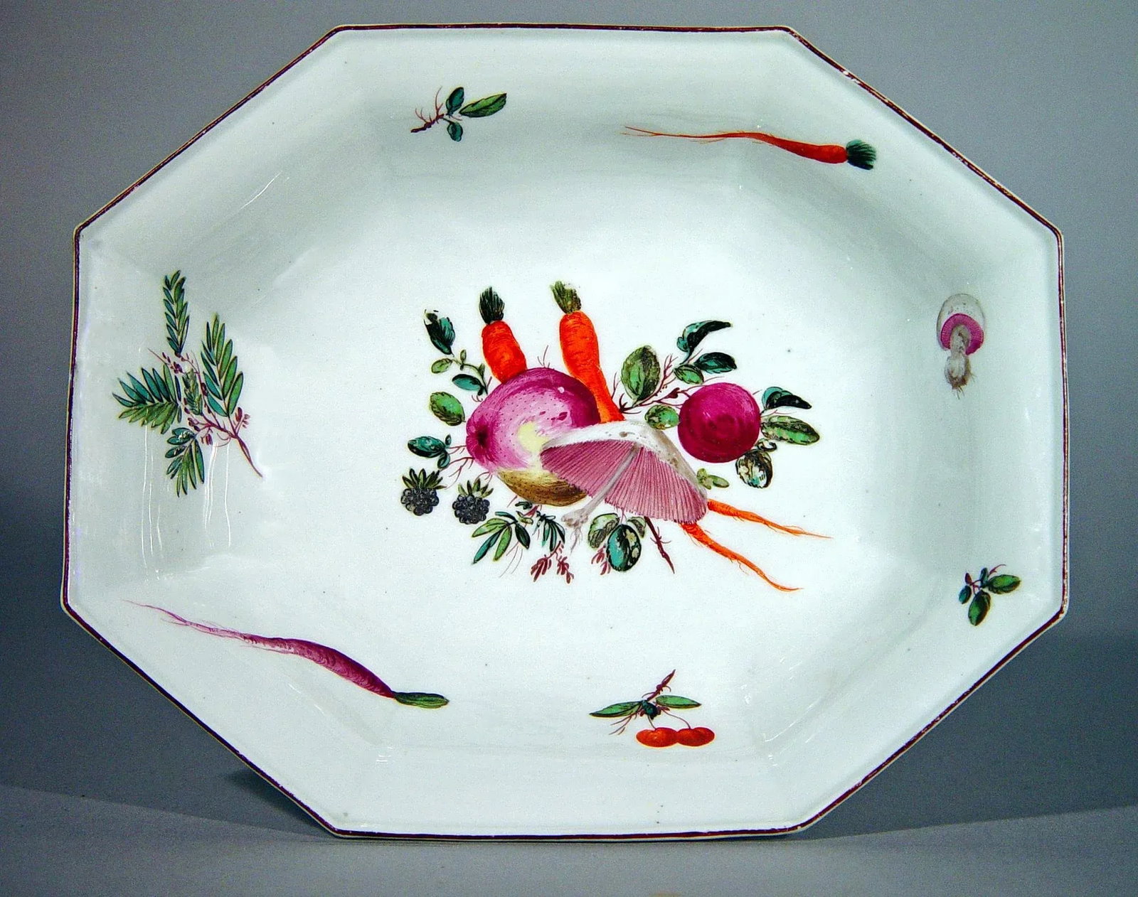 Antique Chelsea Porcelain Dishes Painted With Vegetables - 2