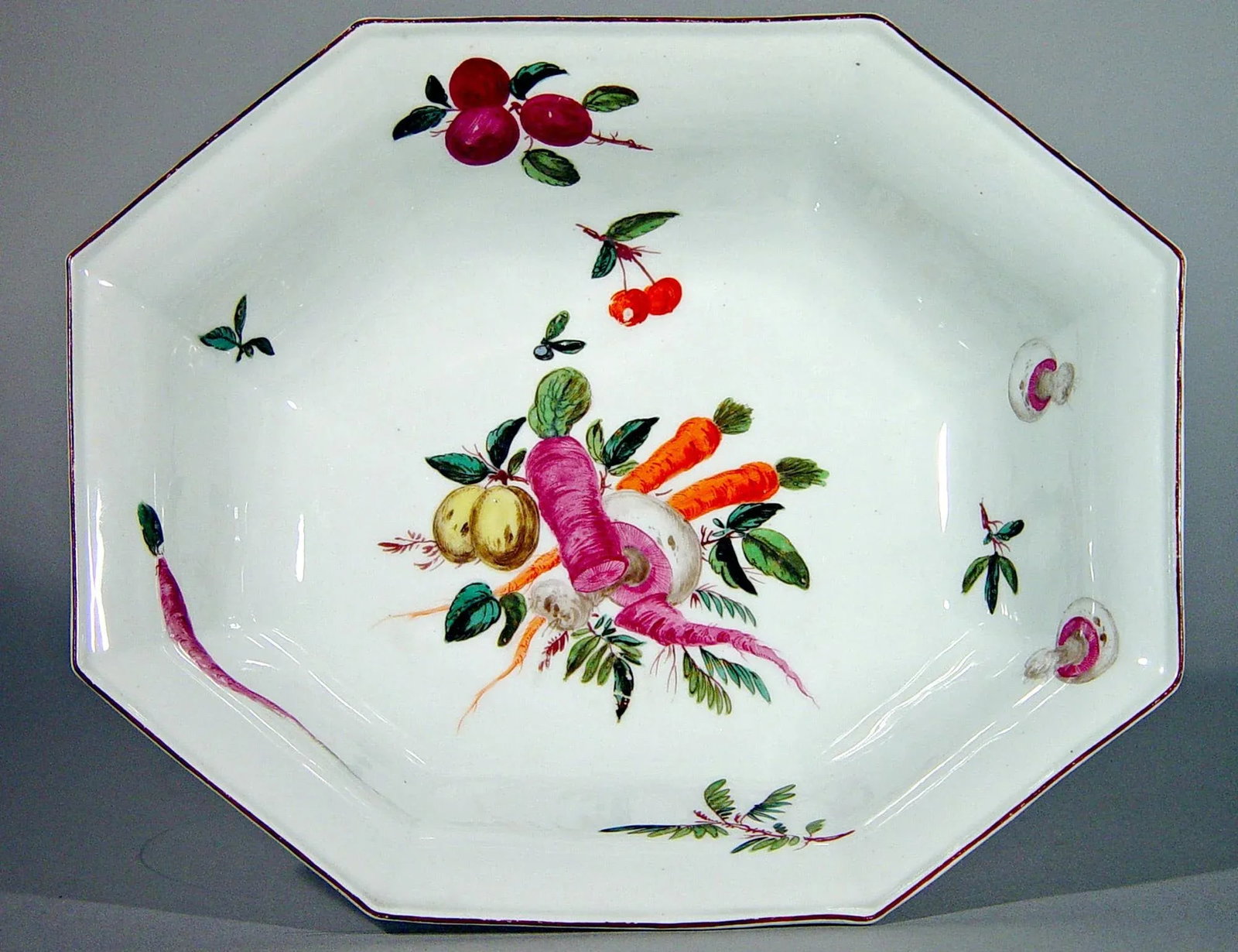 Antique Chelsea Porcelain Dishes Painted With Vegetables - 3
