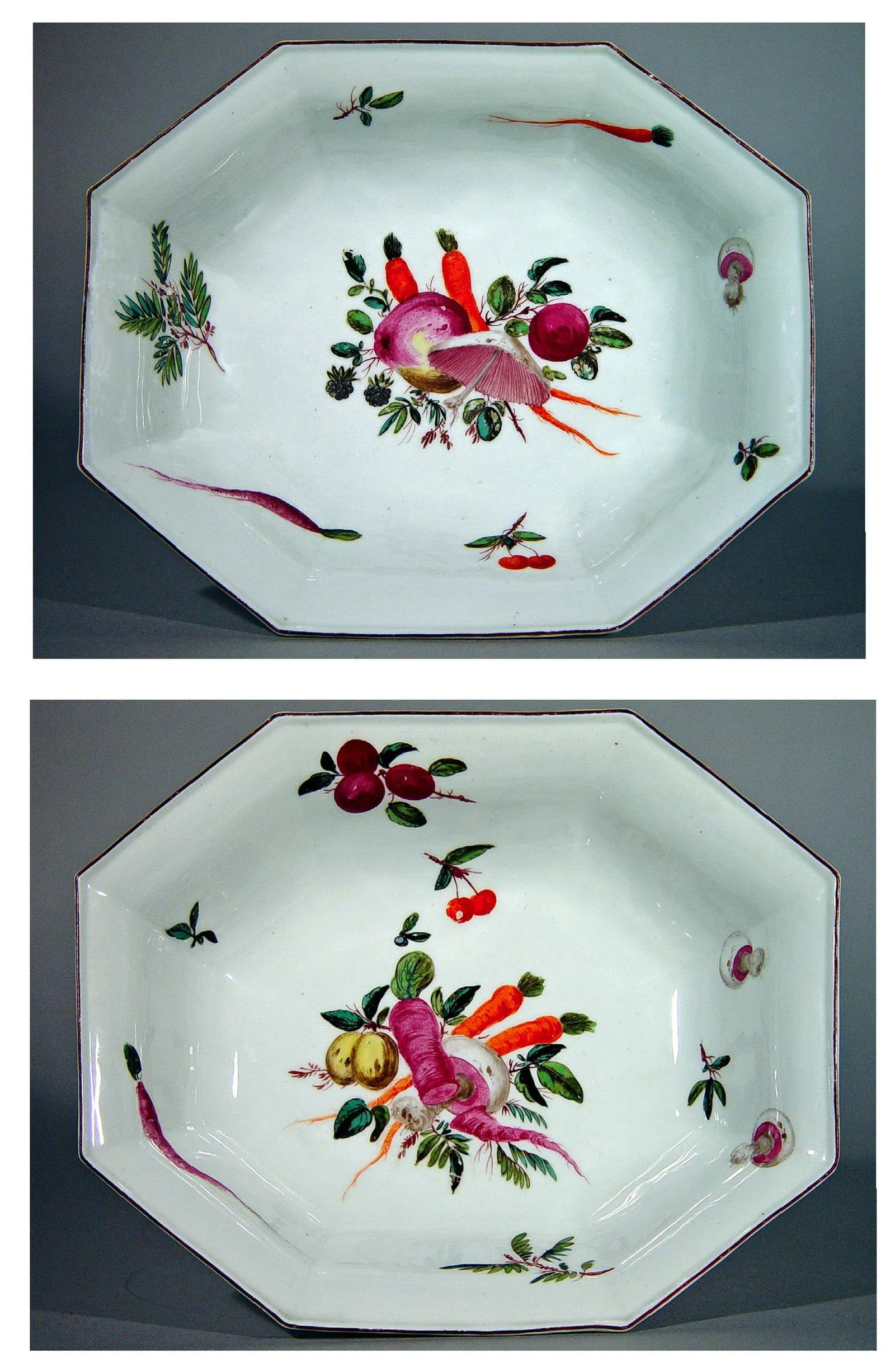 Antique Chelsea Porcelain Dishes Painted With Vegetables - 4