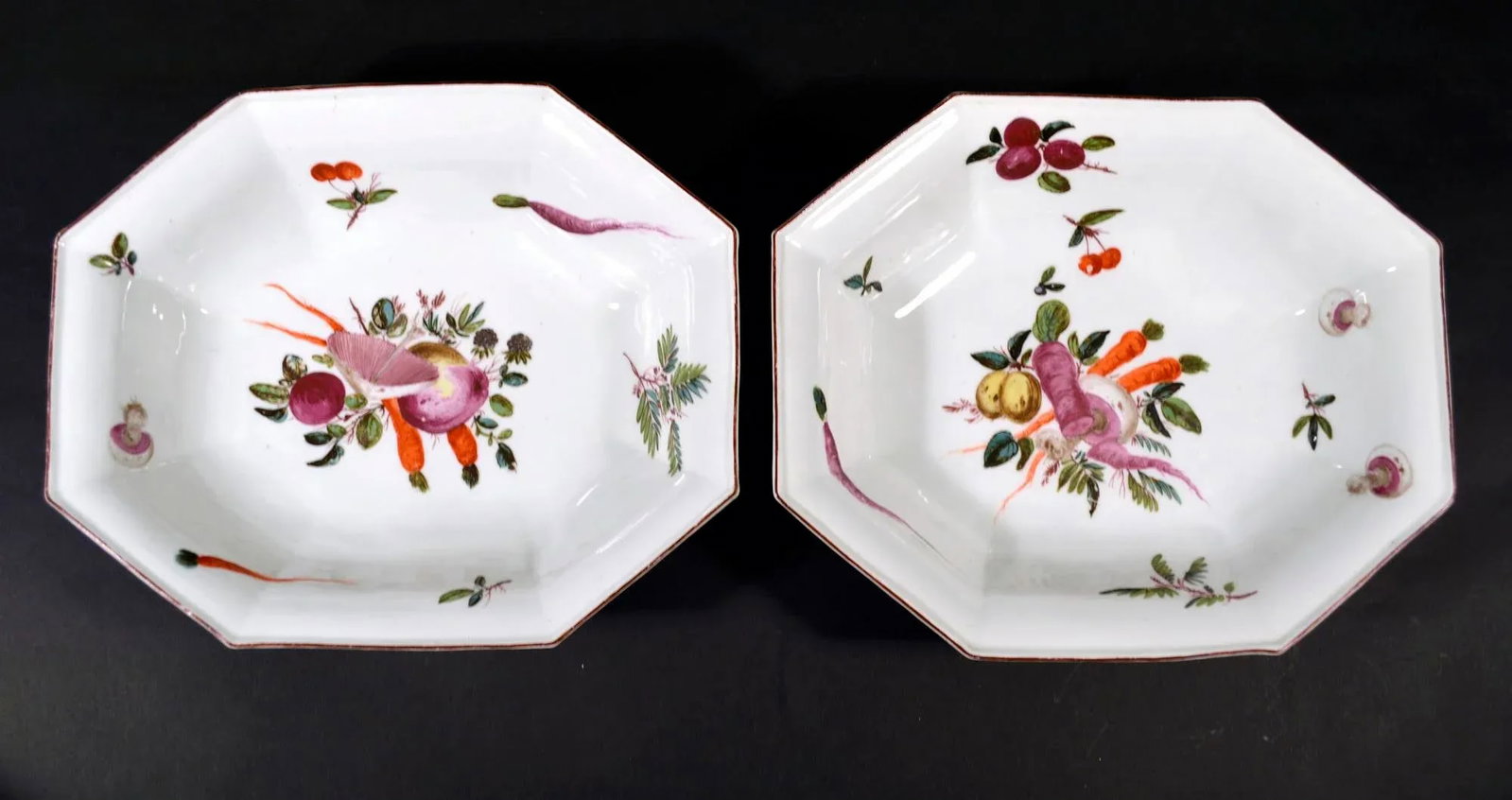 Antique Chelsea Porcelain Dishes Painted With Vegetables - 6