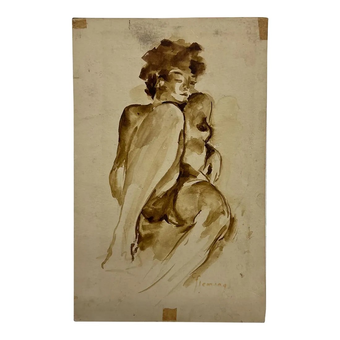 Mid 20th Century Art Watercolor Sketch Signed by Artist Fleming: AMBIANIC presents Mid 20th Century Art Watercolor Sketch signed by artist Fleming 6.75 x 10.75 Preowned original vintage condition art See all images Condition: Alterations: Original Condition
