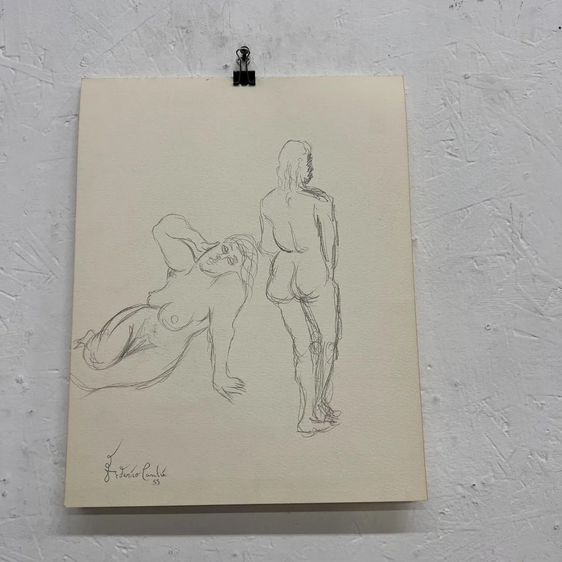 1955 Federico CantÃº Art Drawing Set of Six Sheets Pencil on Paper Mexico - 13