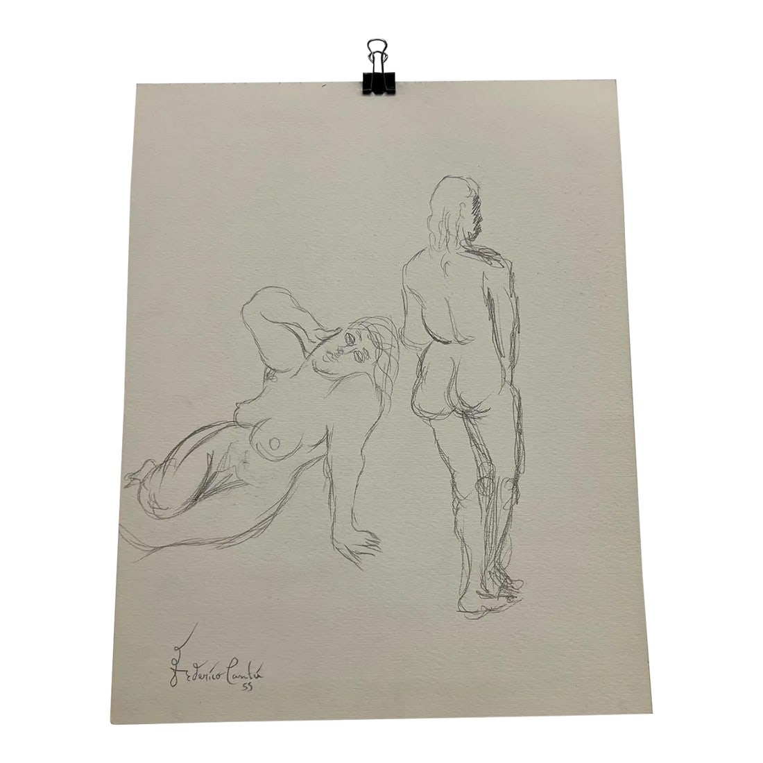 1955 Federico CantÃº Art Drawing Set of Six Sheets Pencil on Paper Mexico: AMBIANIC presents 1955 Federico CantÃº Art Drawing Set of Six Sheets Pencil on Paper Mexico Federico CantÃº was a Mexican mural painter, sculptor, engraver and artist who was influ