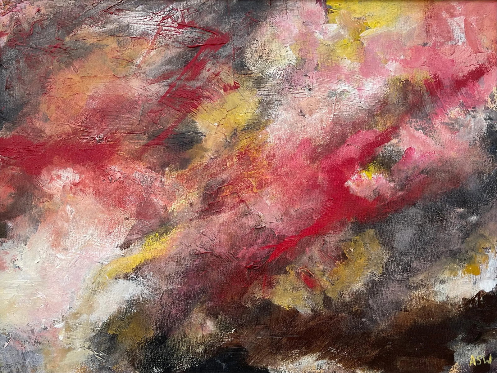 Angela Wakefield, Abstract Landscape using Red, Black and Yellow by Contemporary British Artist, 202 - 11