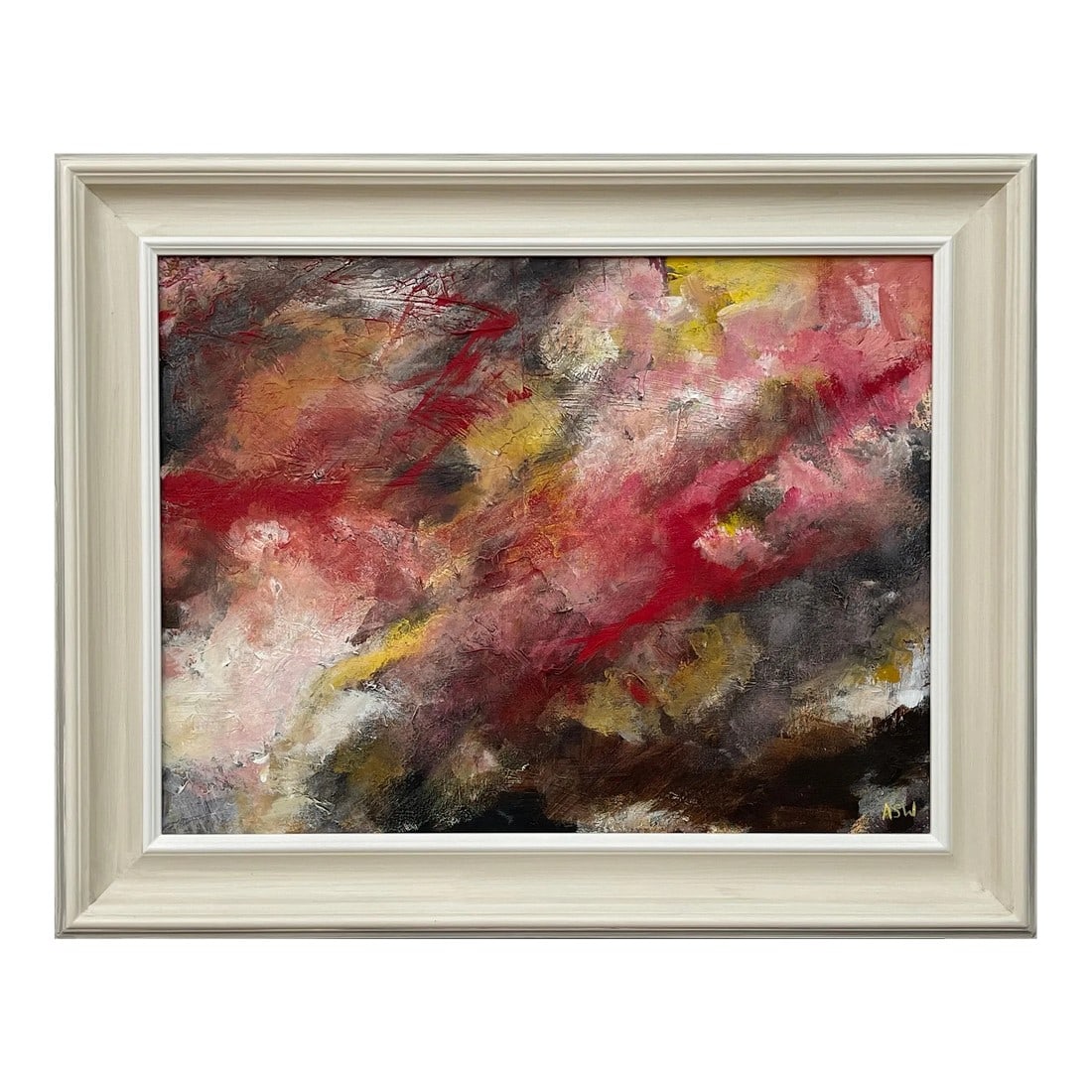 Angela Wakefield, Abstract Landscape using Red, Black and Yellow by Contemporary British Artist, 202: Abstract Landscape by Contemporary British Artist, Angela Wakefield. A unique original using dark red, black and yellow colours, part of a new body of work based on human emotions. Art measures 24 x 1