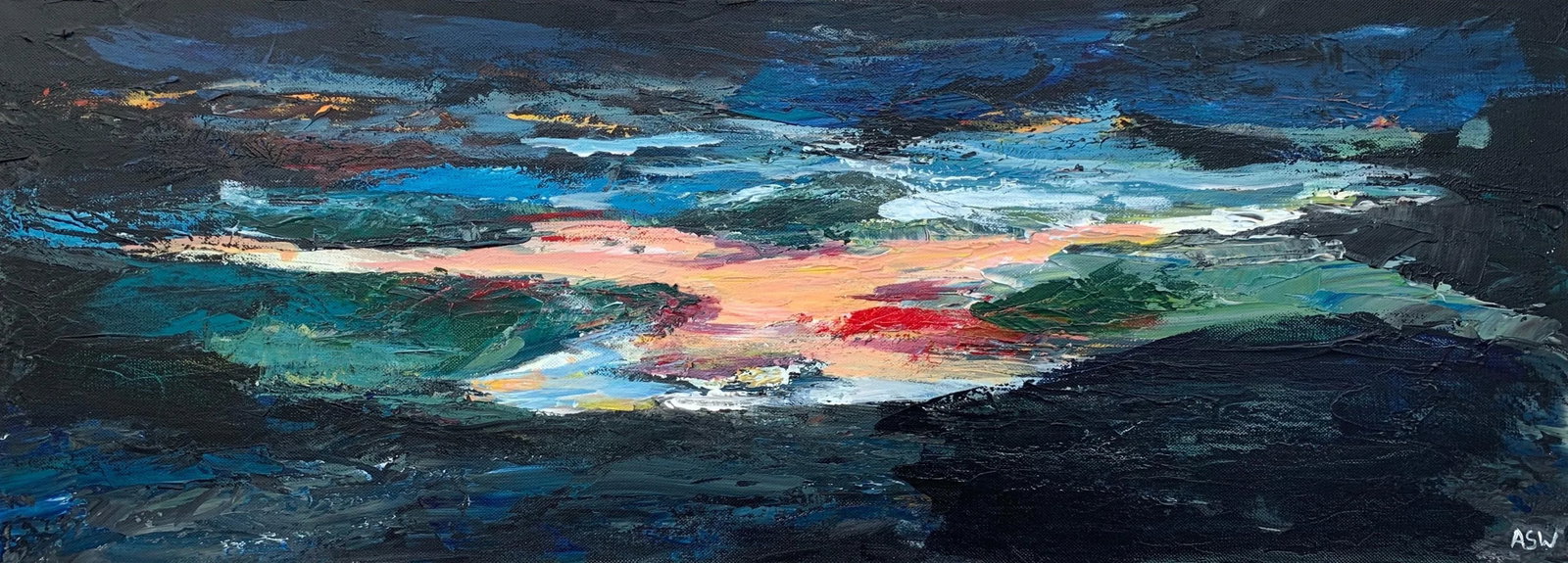Dark Panoramic Expressive Abstract Mountain Landscape Contemporary British Art - 5