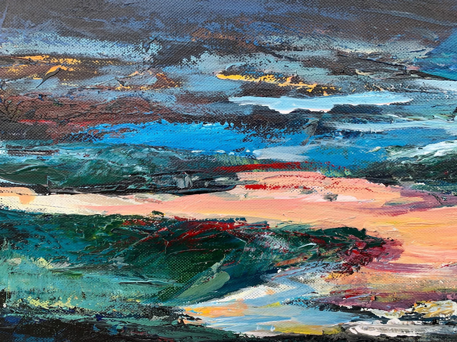 Dark Panoramic Expressive Abstract Mountain Landscape Contemporary British Art - 8