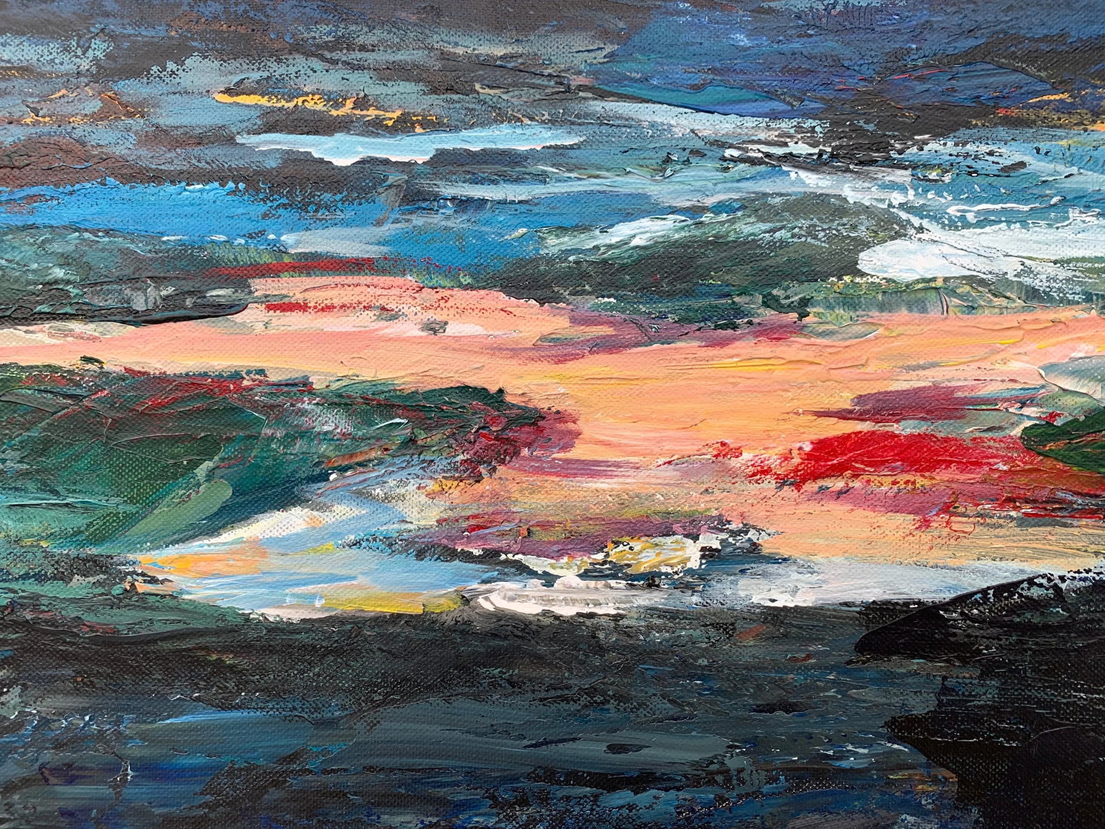 Dark Panoramic Expressive Abstract Mountain Landscape Contemporary British Art - 9