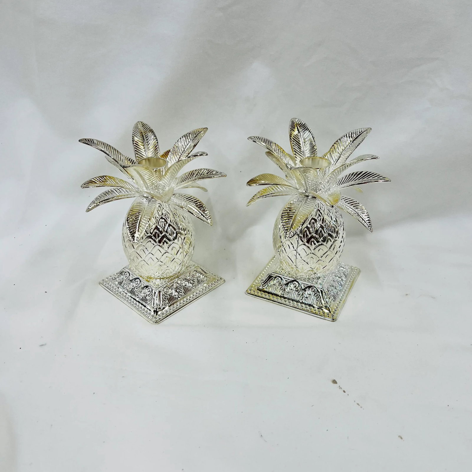 Godinger Silverplate Pineapple Candleholders - a Pair - 3