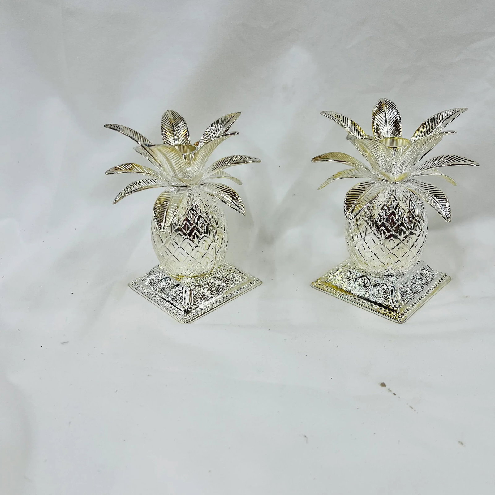 Godinger Silverplate Pineapple Candleholders - a Pair - 5