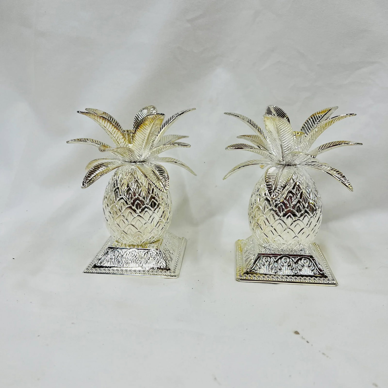 Godinger Silverplate Pineapple Candleholders - a Pair - 7