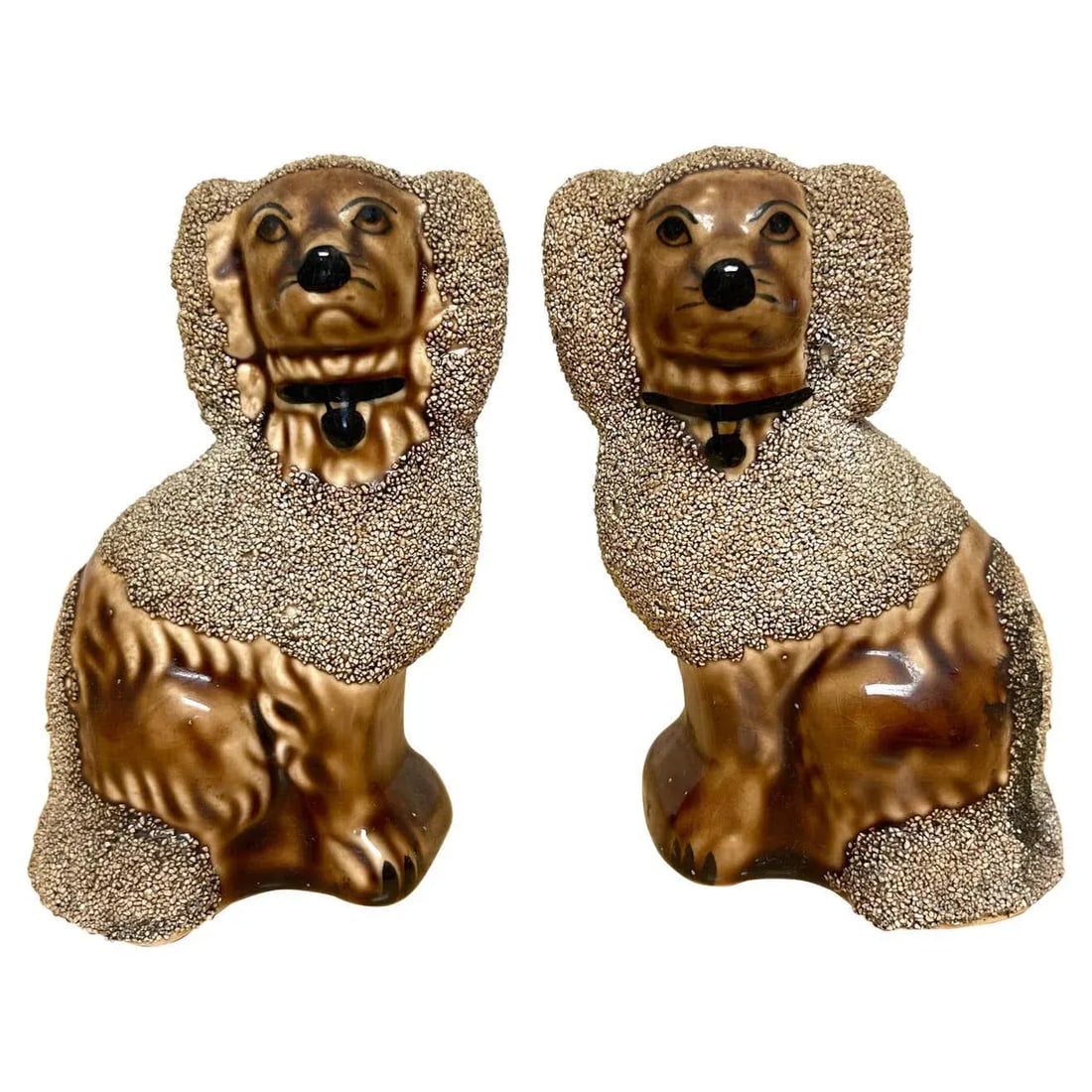 1950s Diminutive Bennington Style Rockingham-Glazed Figures of Seated Poodles - A Pair - 12