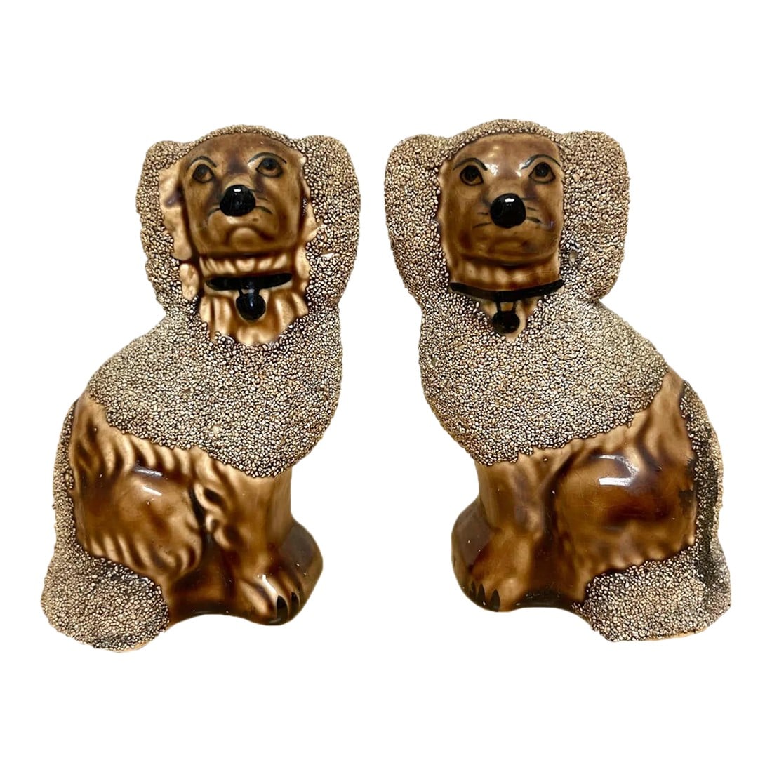 1950s Diminutive Bennington Style Rockingham-Glazed Figures of Seated Poodles - A Pair: Pair of Diminutive Bennington Style Rockingham-Glazed Figures of seated Poodles USA, 20th 1950s A charming later version of Bennington pottery works, Each diminutive seated poodle realistically modele