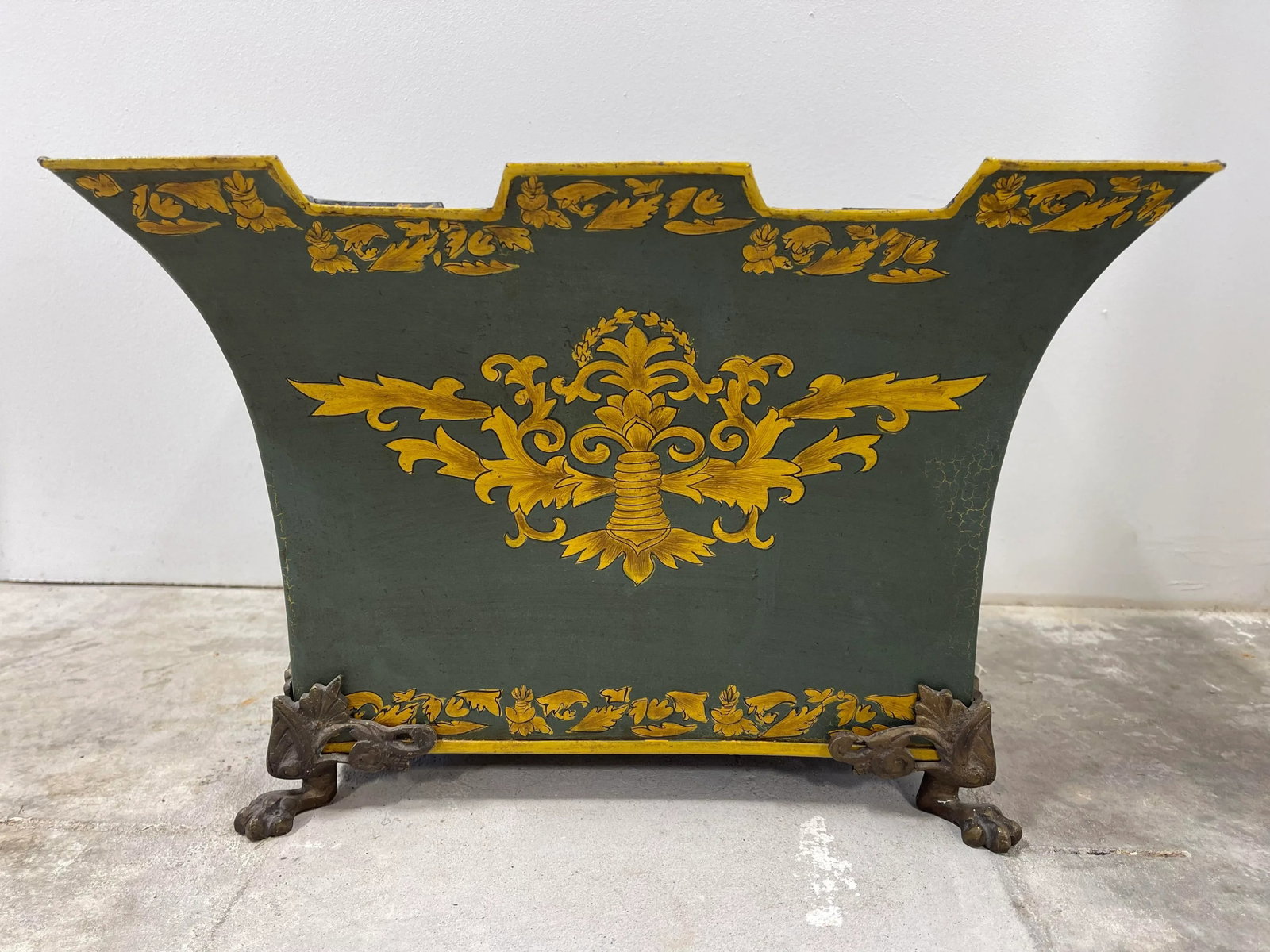 Vintage Italian Tole Planter W/ Lion Pulls - 12
