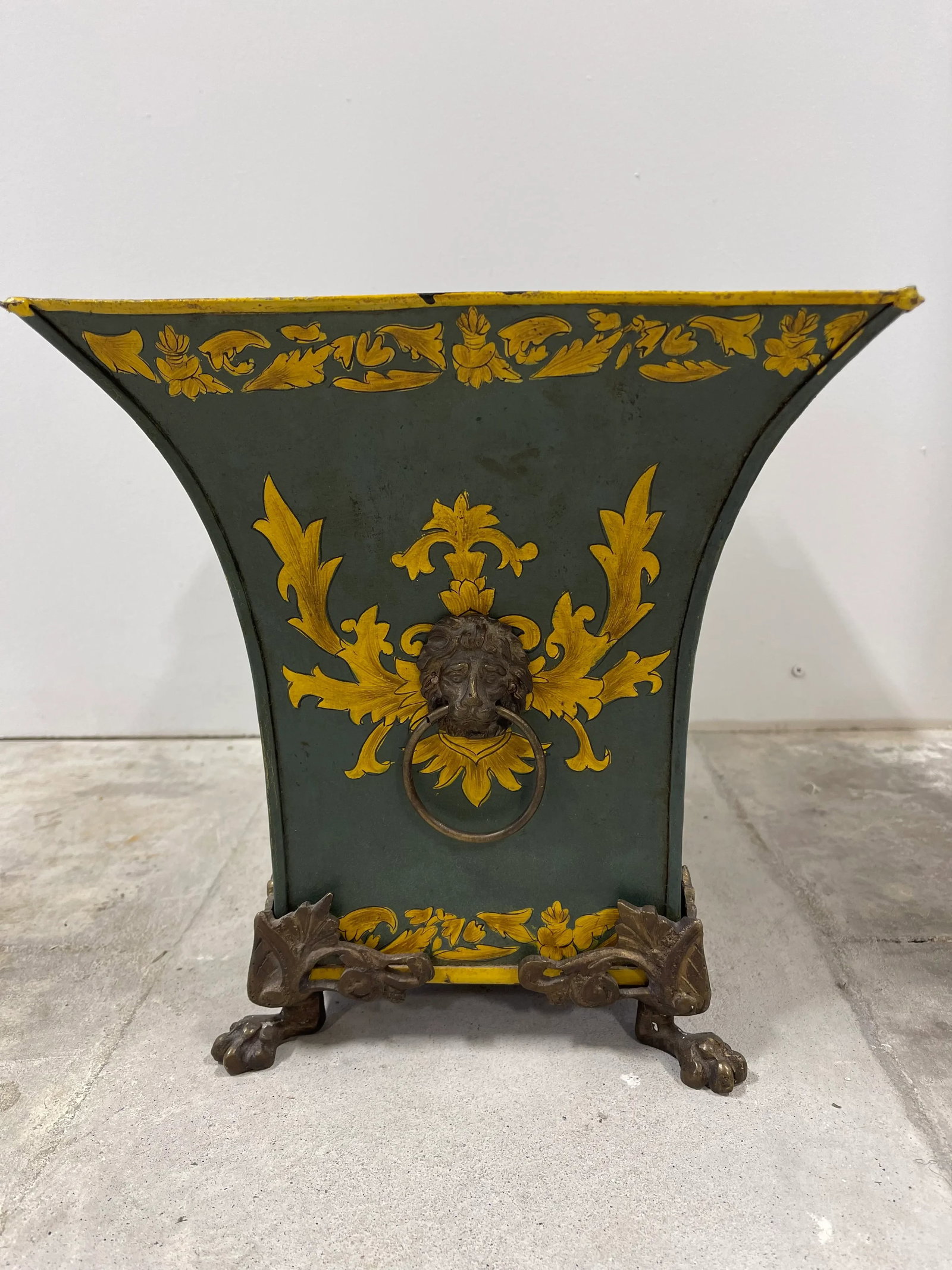 Vintage Italian Tole Planter W/ Lion Pulls - 3