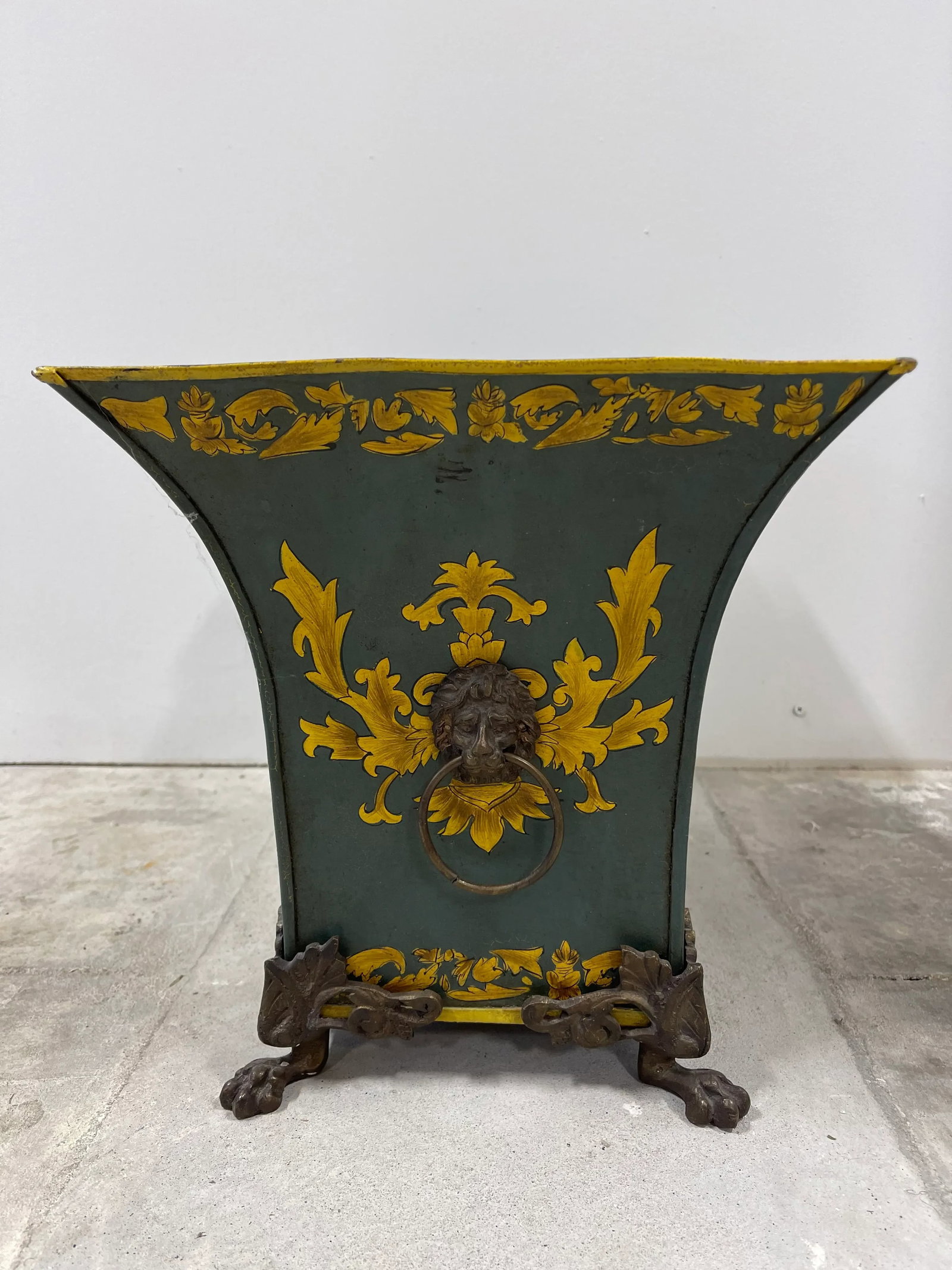 Vintage Italian Tole Planter W/ Lion Pulls - 6