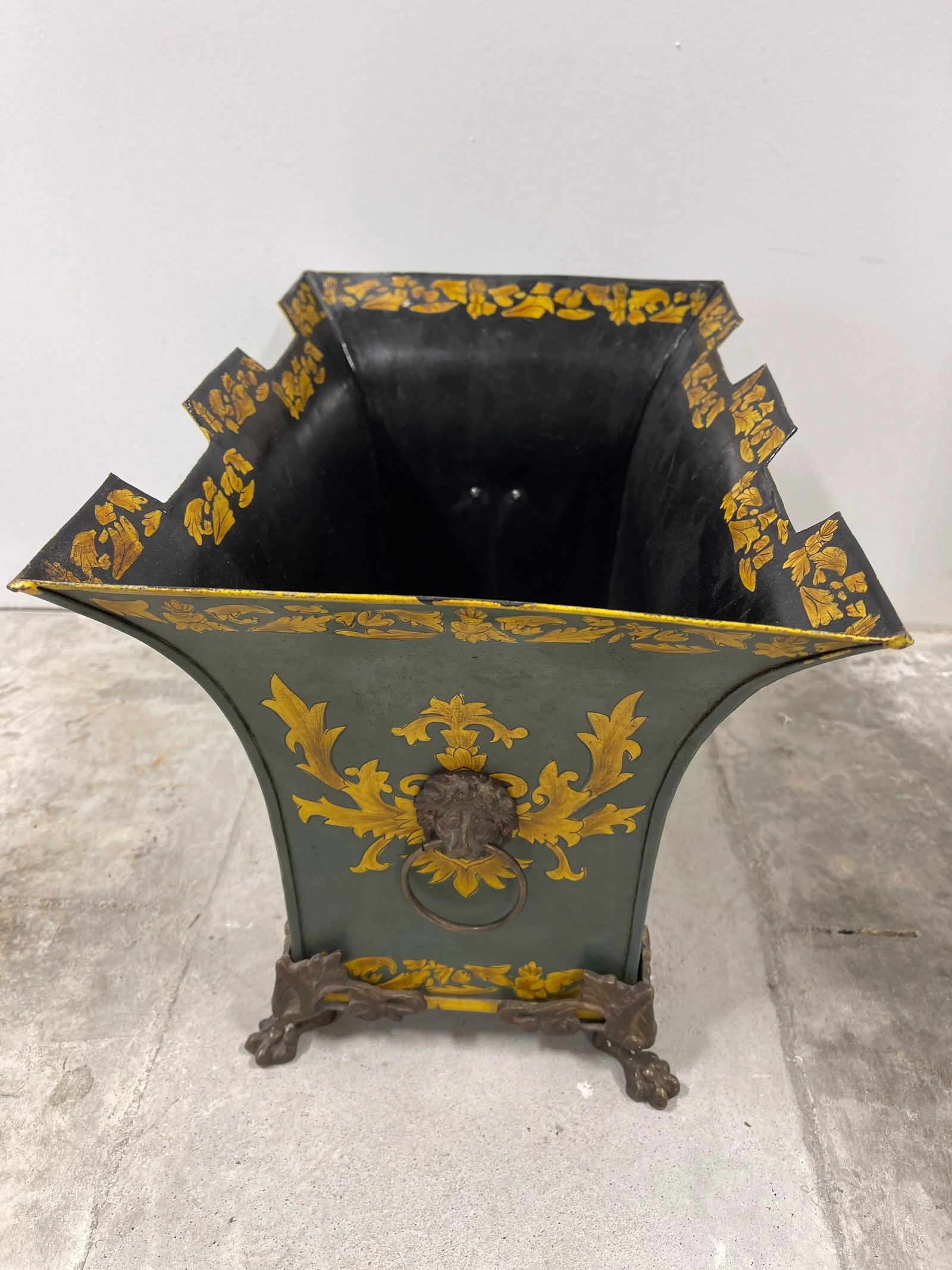 Vintage Italian Tole Planter W/ Lion Pulls - 8