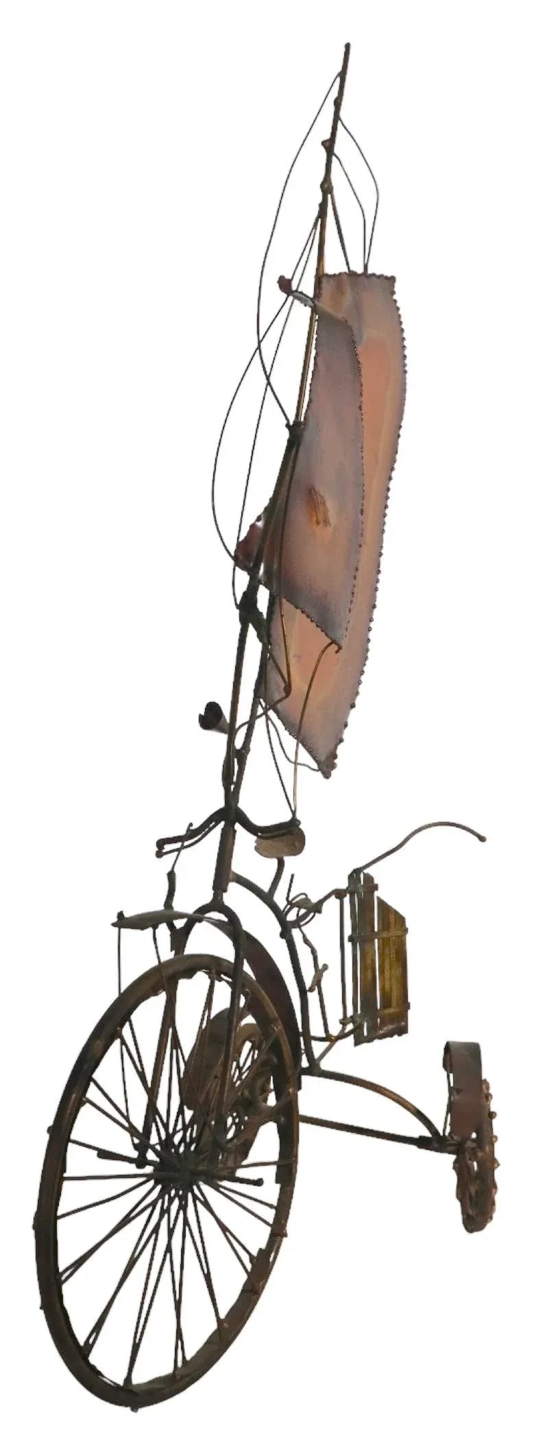 Brutalist Metal Tricycle With Sails Freestanding Sculpture Signed Illegibly, After Jere Circa 1970's - 3