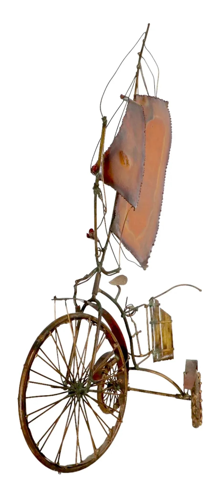 Brutalist Metal Tricycle With Sails Freestanding Sculpture Signed Illegibly, After Jere Circa 1970's - 4