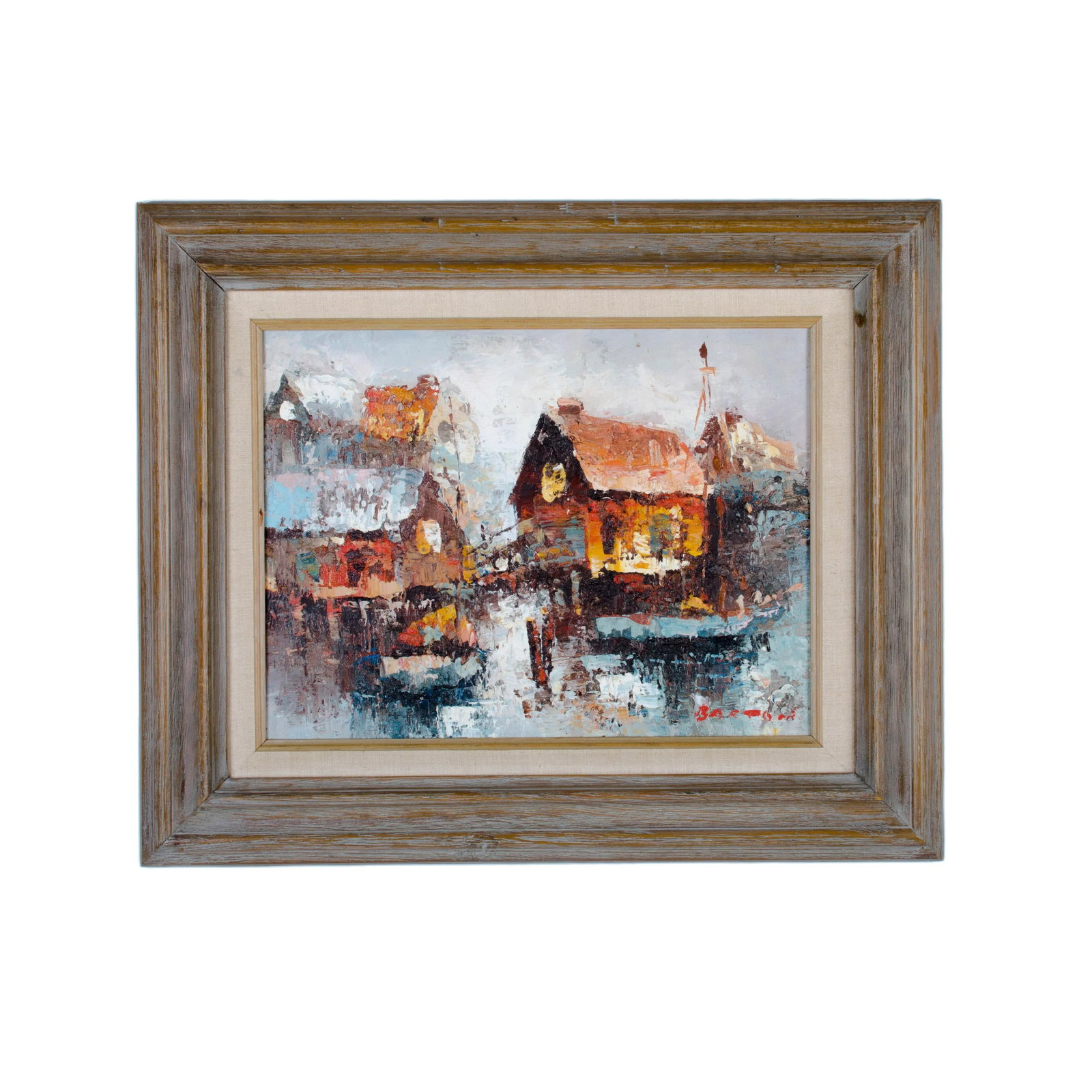 Mid Century Modern Abstract Boats in Harbor - A Pair - 2