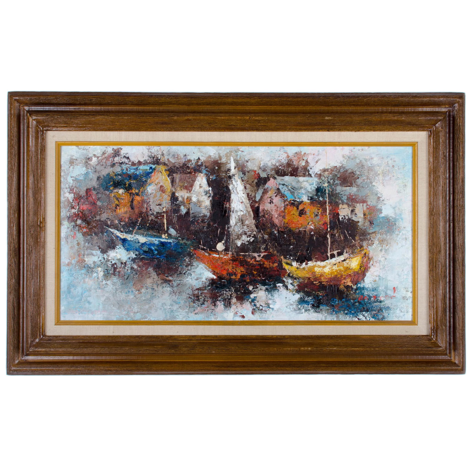 Mid Century Modern Abstract Boats in Harbor - A Pair - 3