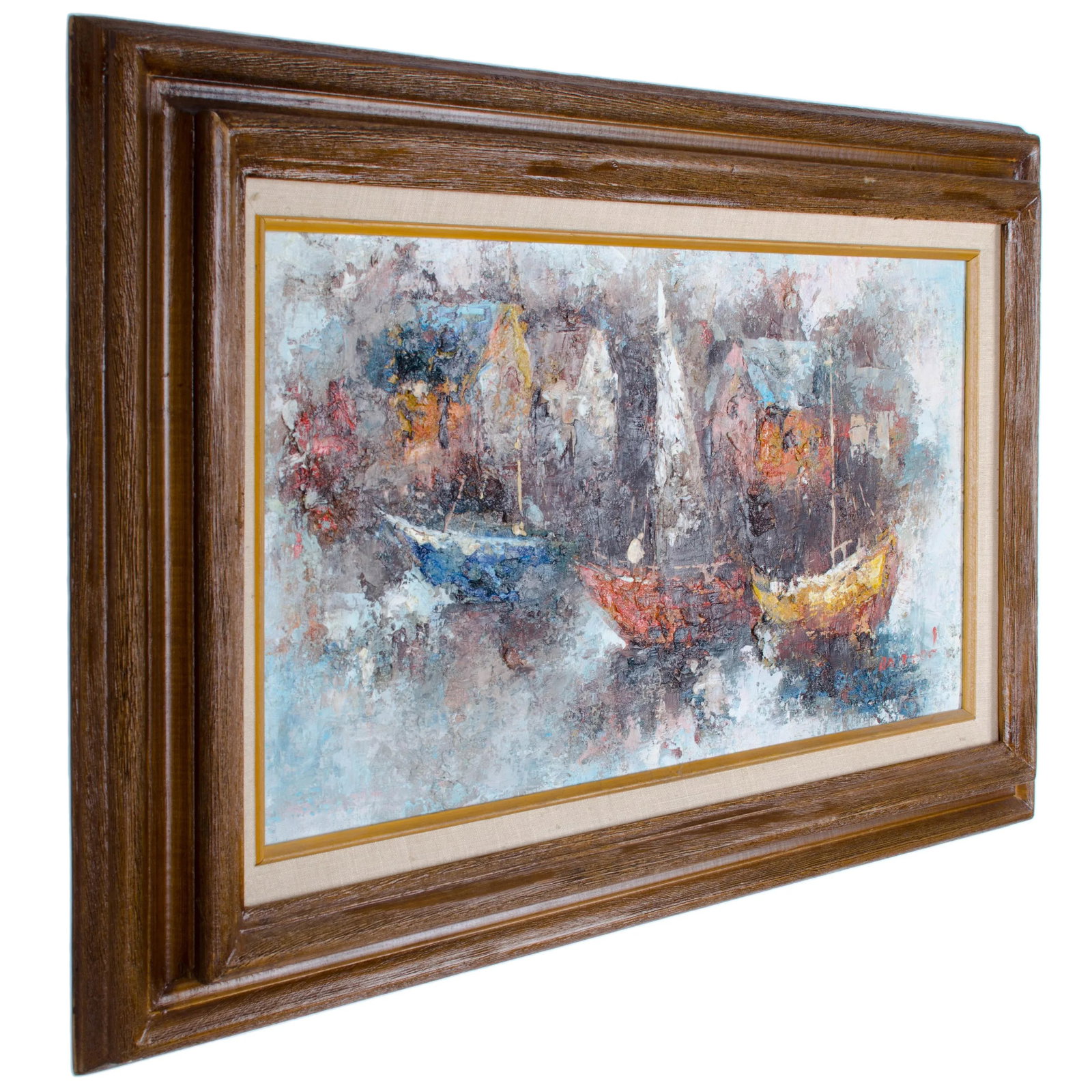 Mid Century Modern Abstract Boats in Harbor - A Pair - 5