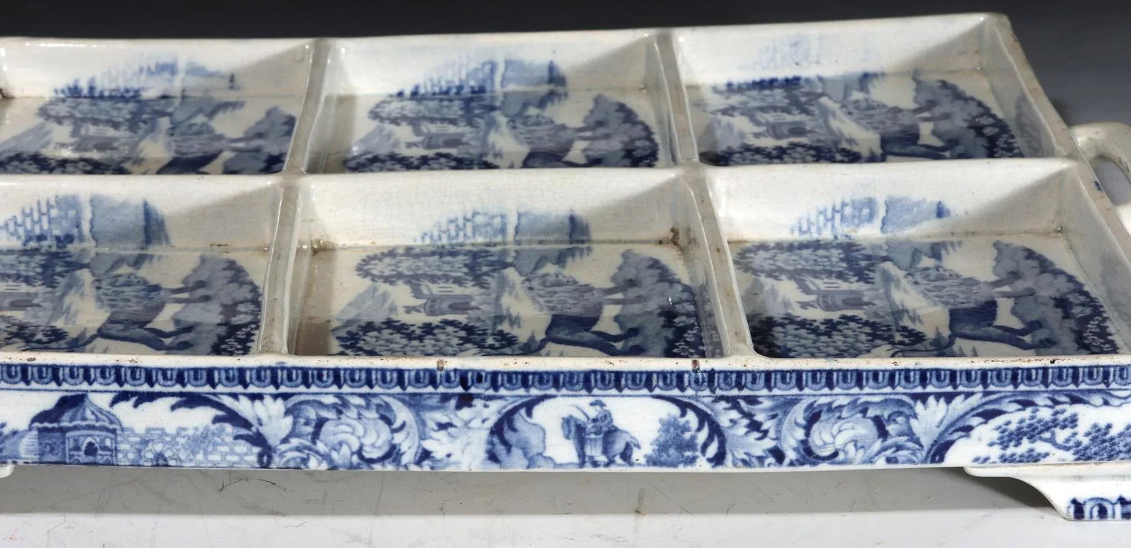 Large Pearlware Blue Printed Tray With the Angry Lion Pattern - 2