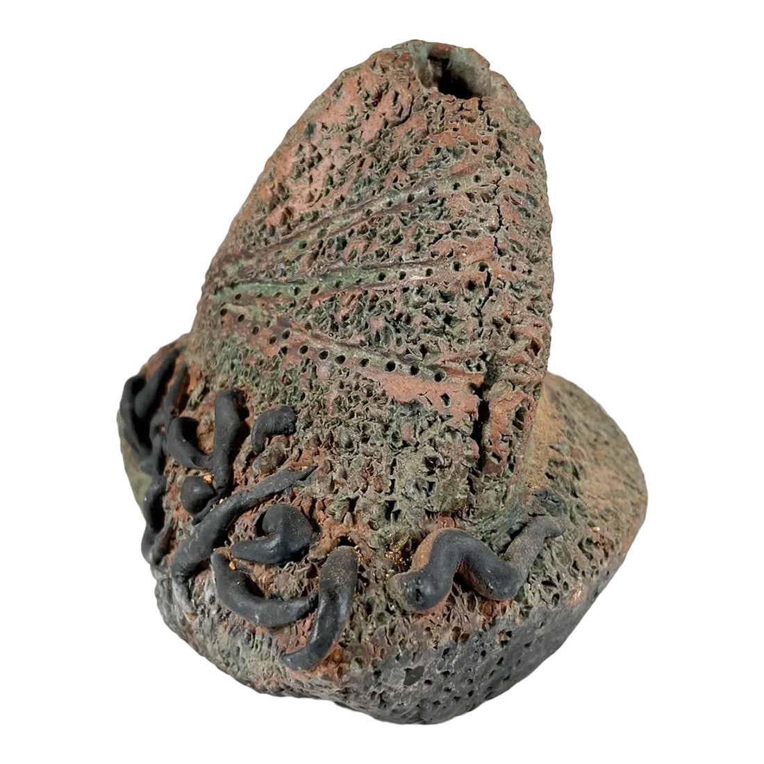 1970s Studio Pottery Abstract Textured Triangular Object: AMBIANIC presents Studio Art Pottery Textured abstract object 5.38 tall x 7 x 6.88 Preowned original vintage condition. See images provided. Condition: Alterations: Original Condition Unaltered