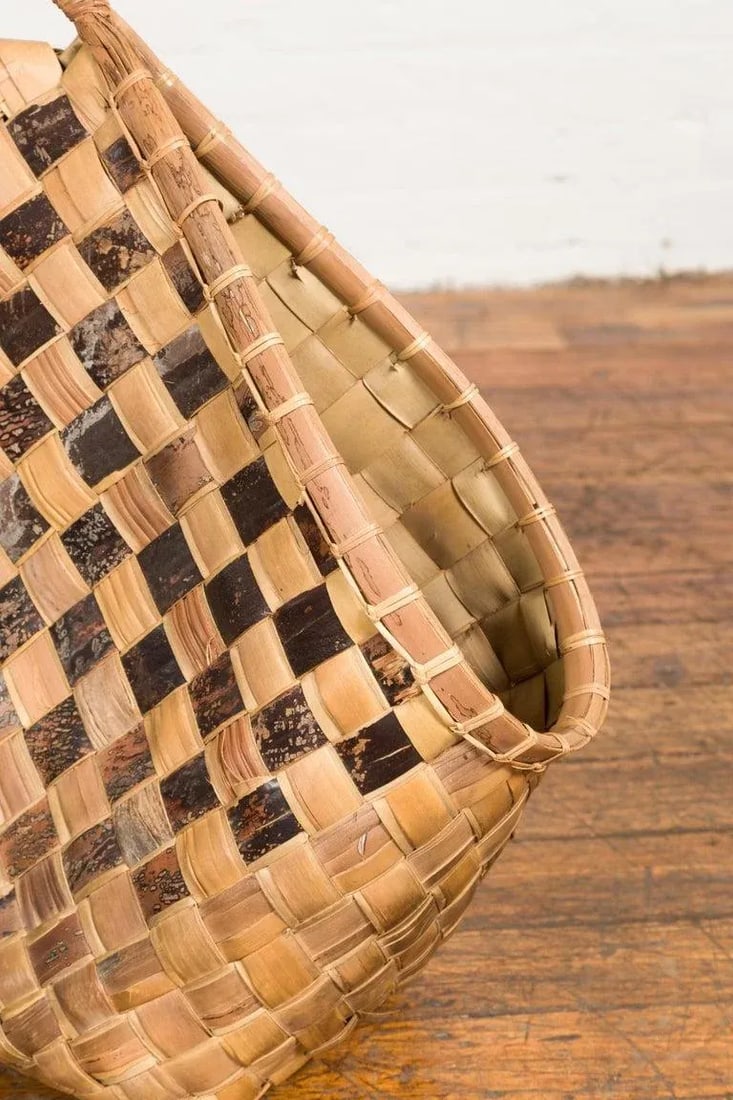 Antique Hand Woven Rustic Karagumoy Filipino Two Toned Grain Basket - 10