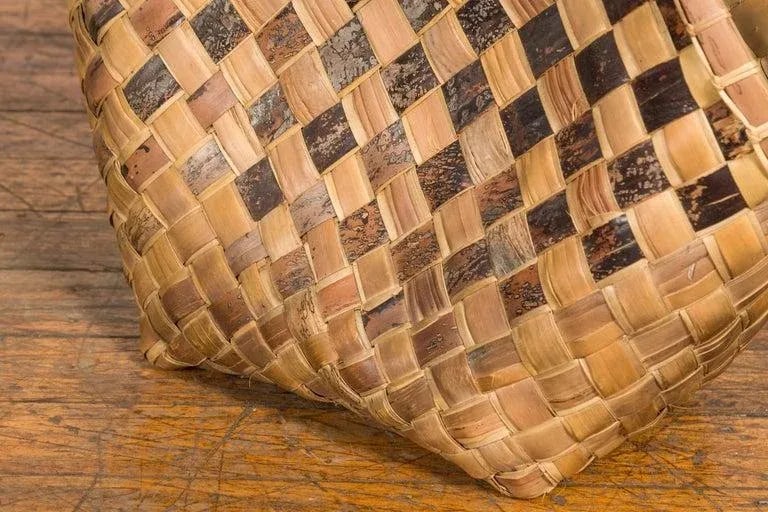 Antique Hand Woven Rustic Karagumoy Filipino Two Toned Grain Basket - 11