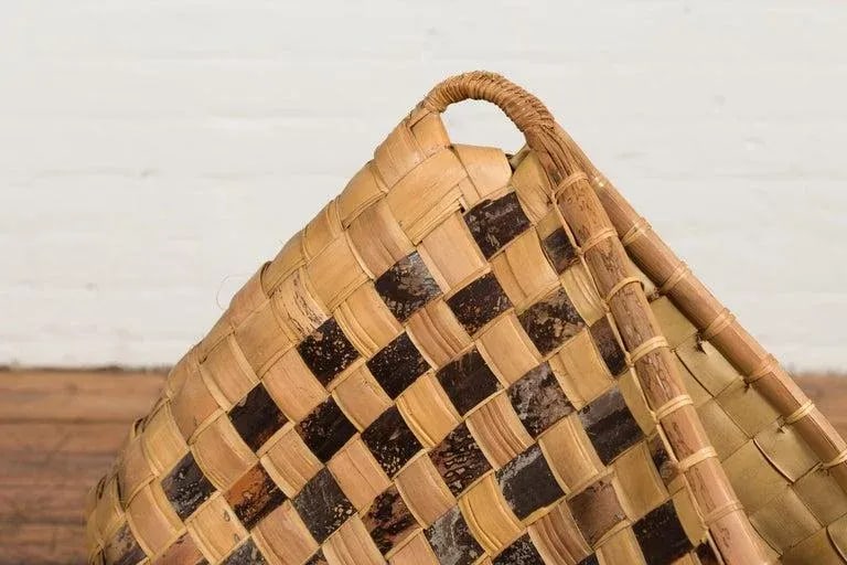 Antique Hand Woven Rustic Karagumoy Filipino Two Toned Grain Basket - 12
